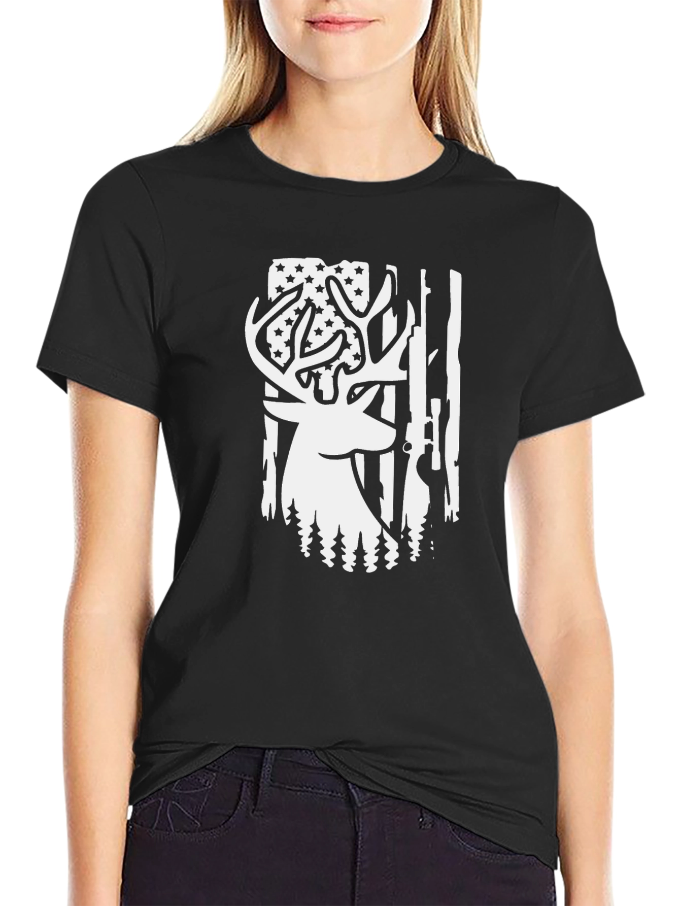 Deer Hunting American Flag Graphic T-Shirt