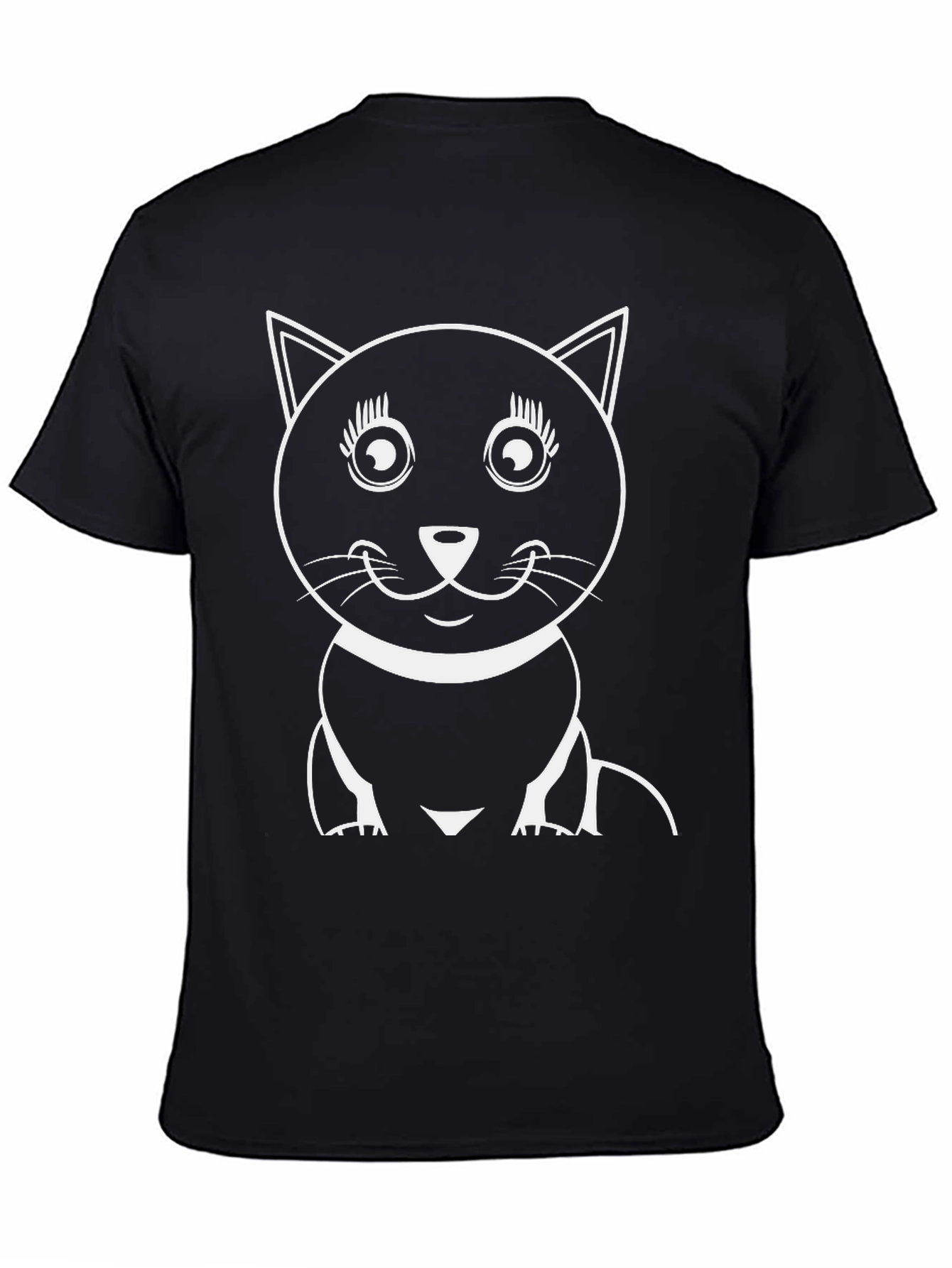 Cute Cat Graphic Tee - Black Cotton Blend T-Shirt