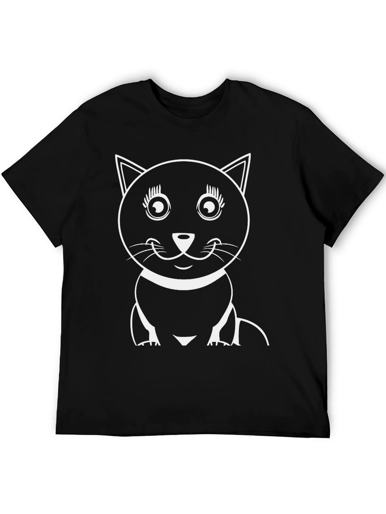 Cute Cat Graphic Tee - Black Cotton Blend T-Shirt