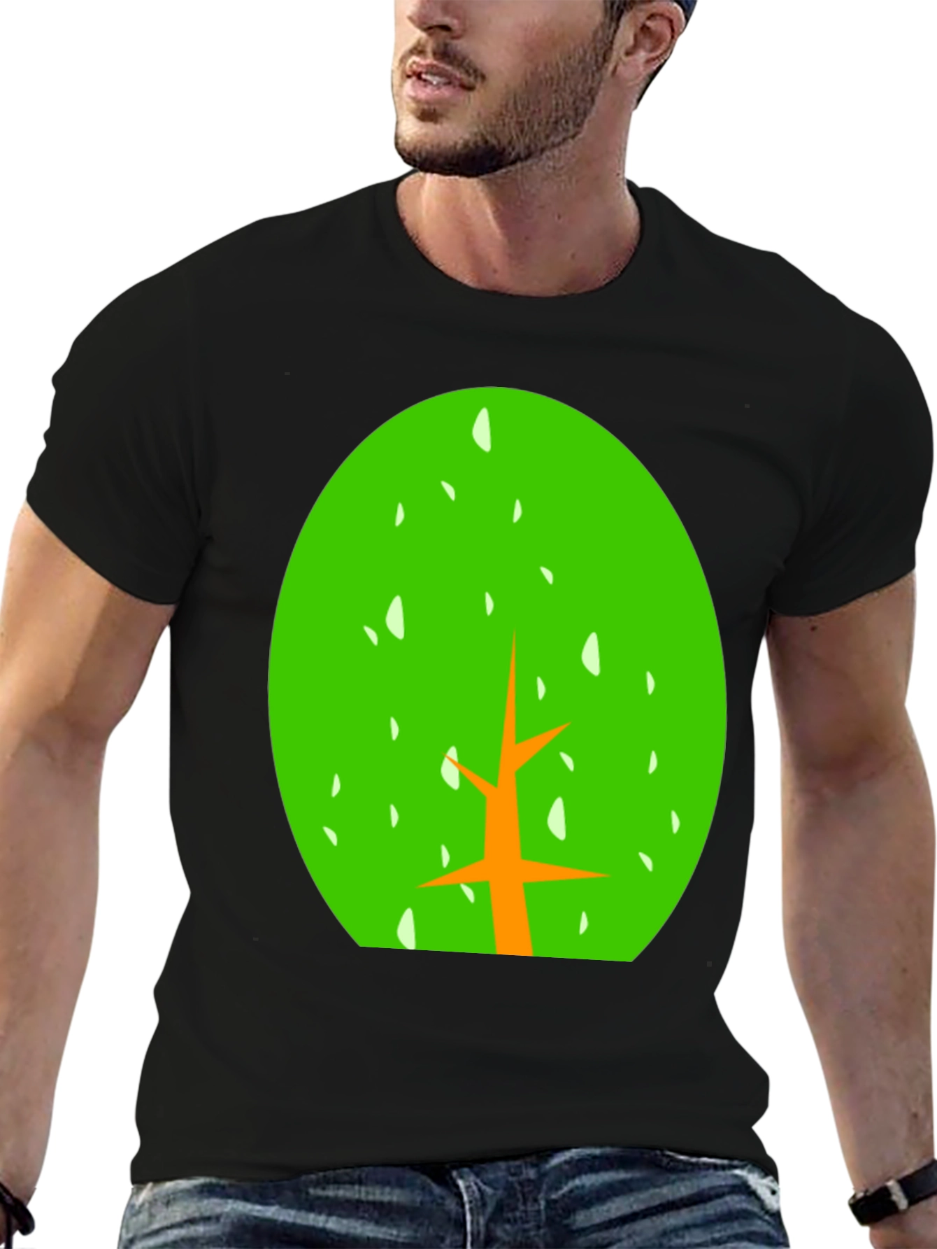 Abstract Tree Graphic Tee - Black Cotton Shirt