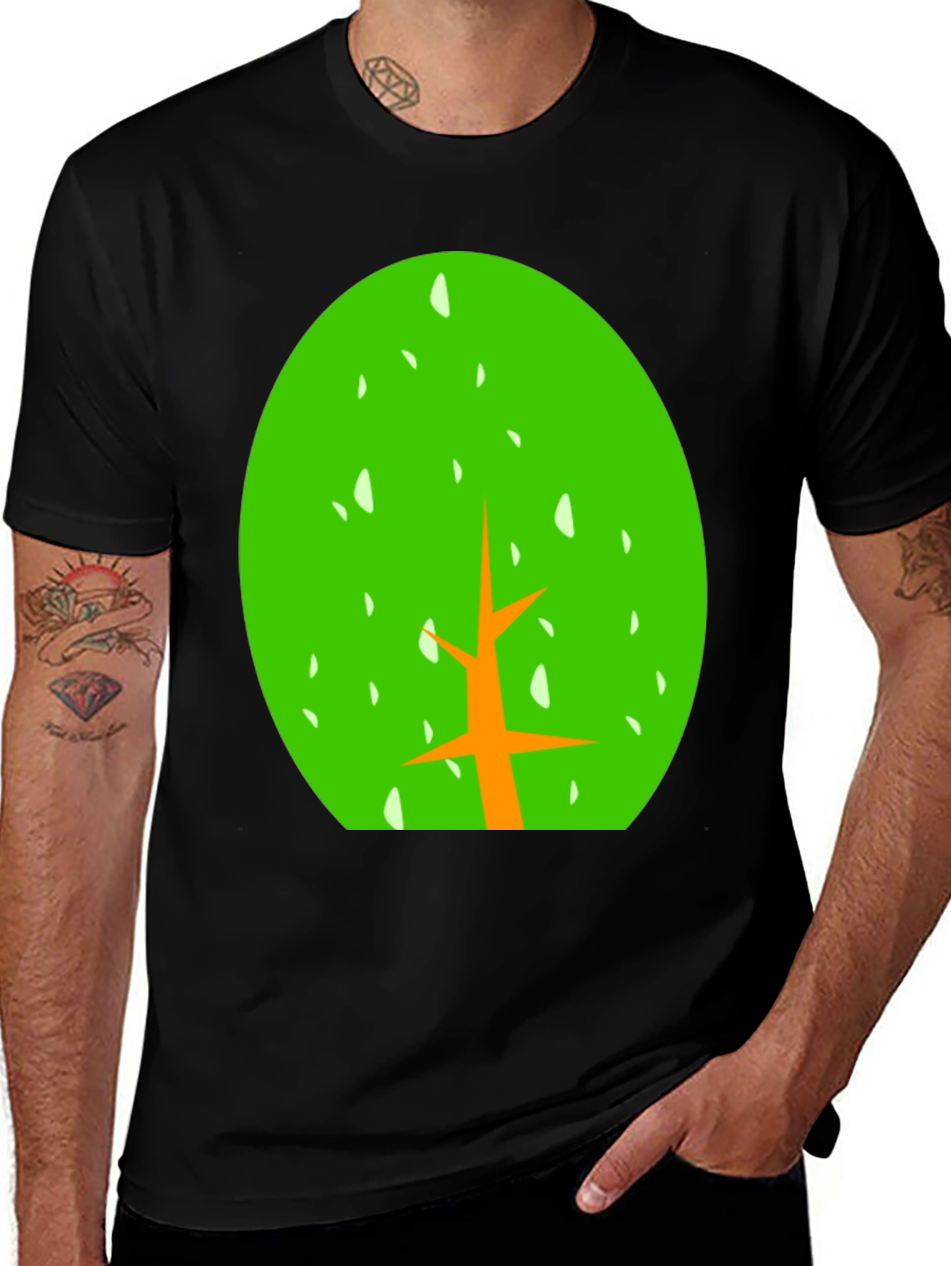 Abstract Tree Graphic Tee - Black Cotton Shirt