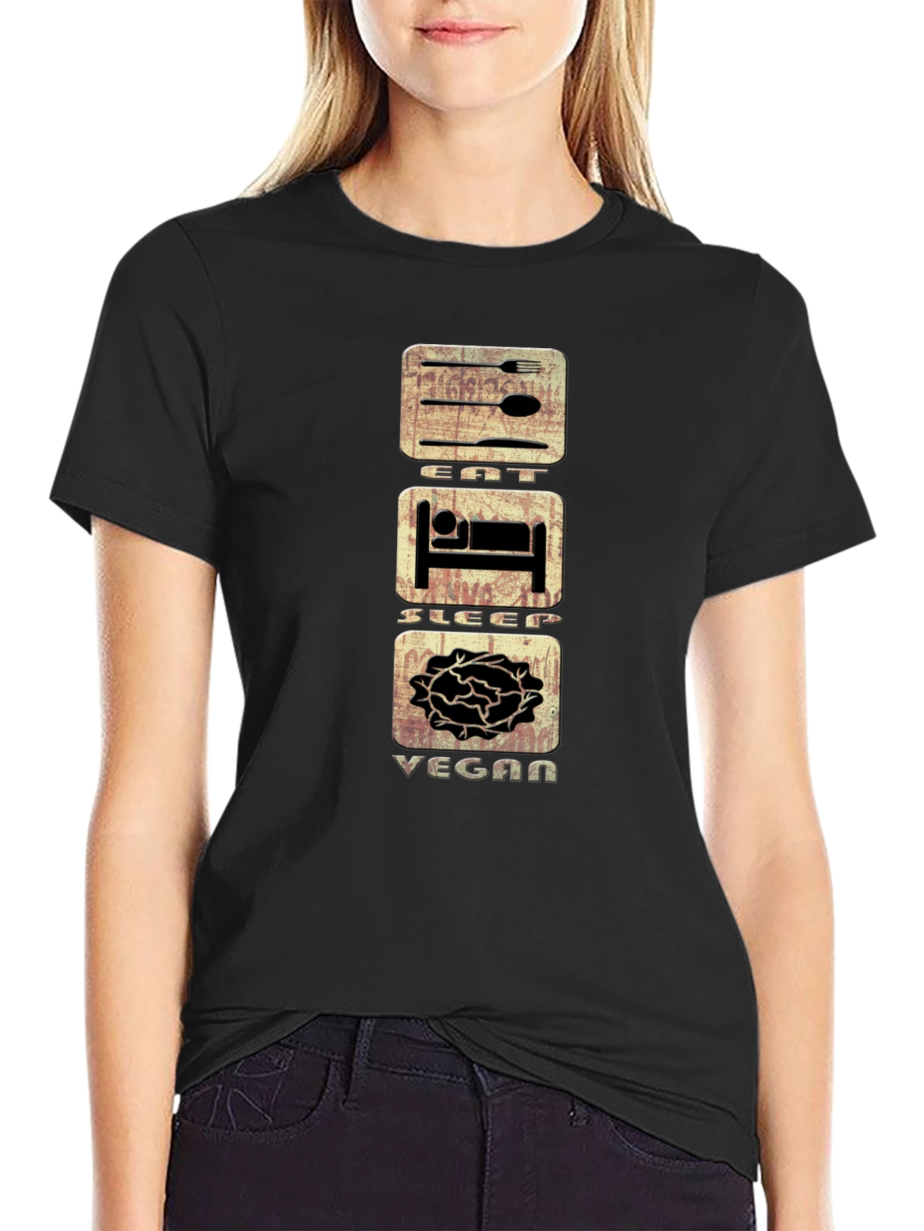 Eat Sleep Vegan T-Shirt - Black
