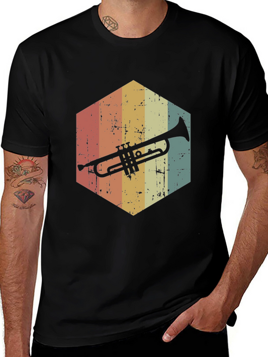Retro Trumpet Graphic T-Shirt - Vintage Style Black Tee