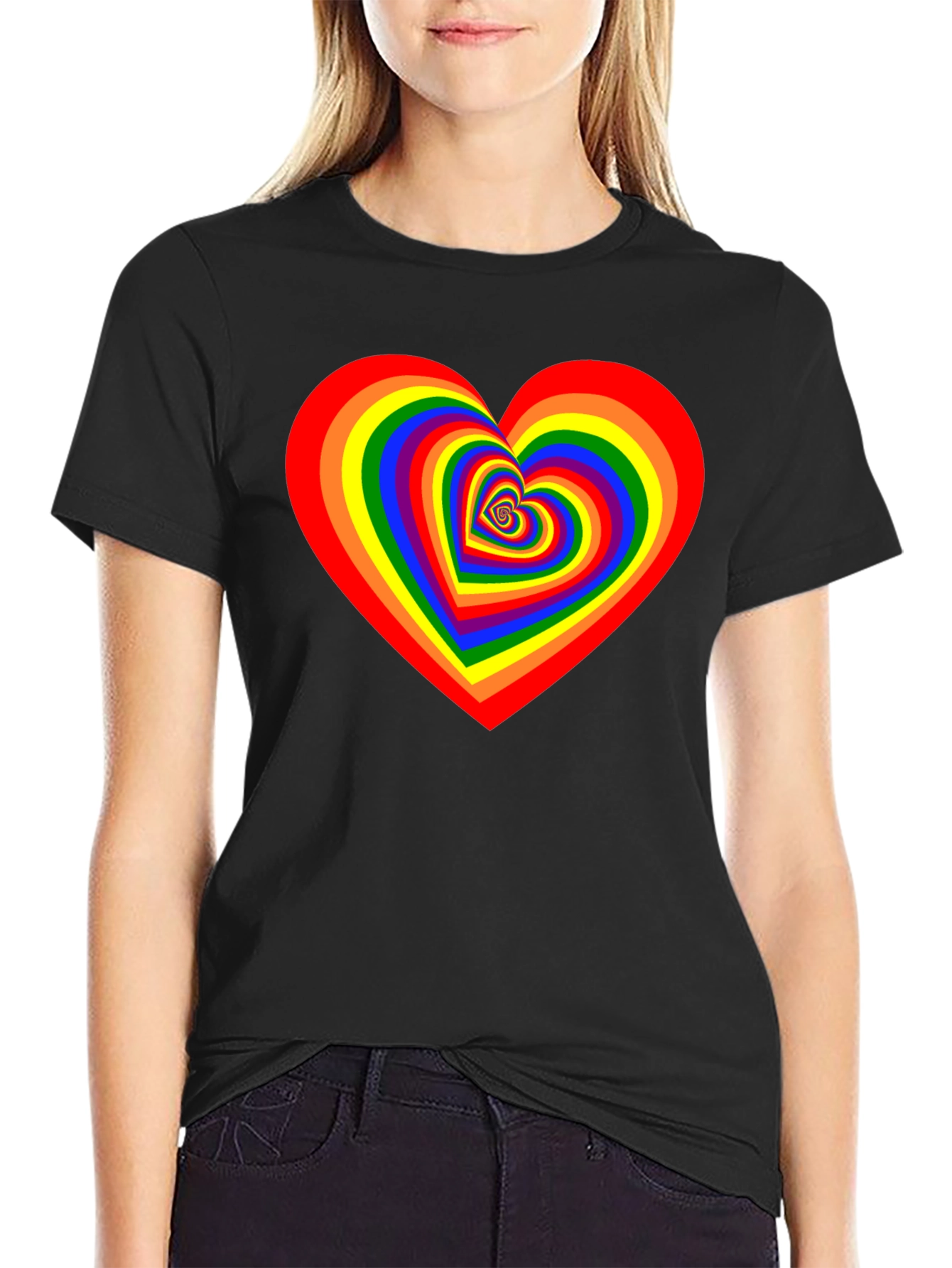 Rainbow Heart Graphic Black T-Shirt