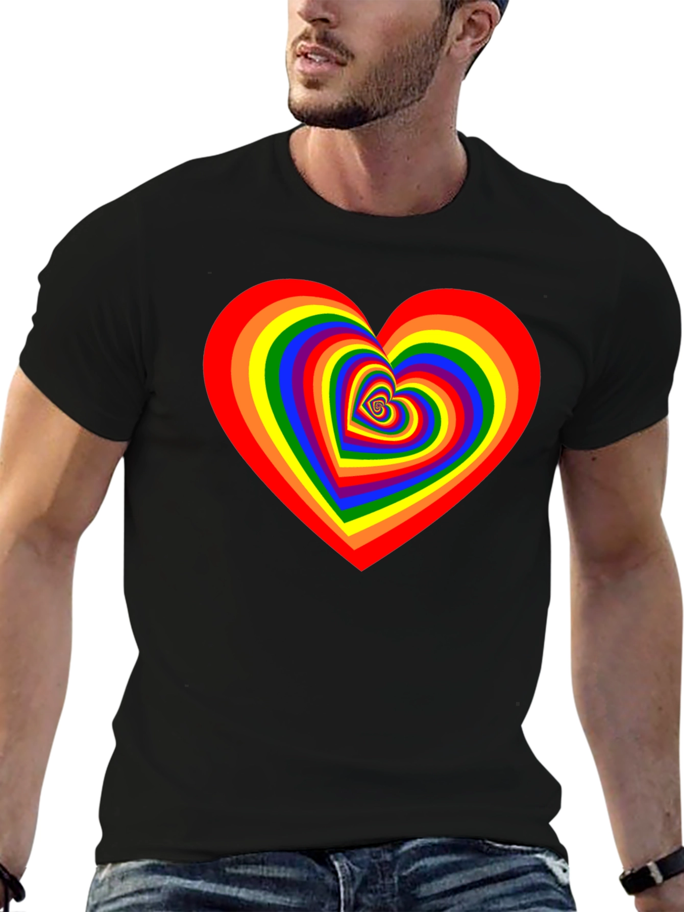 Rainbow Heart Graphic Black T-Shirt
