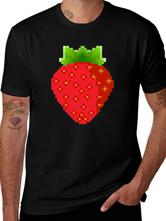 Pixel Strawberry Graphic Tee - Retro Gaming Style