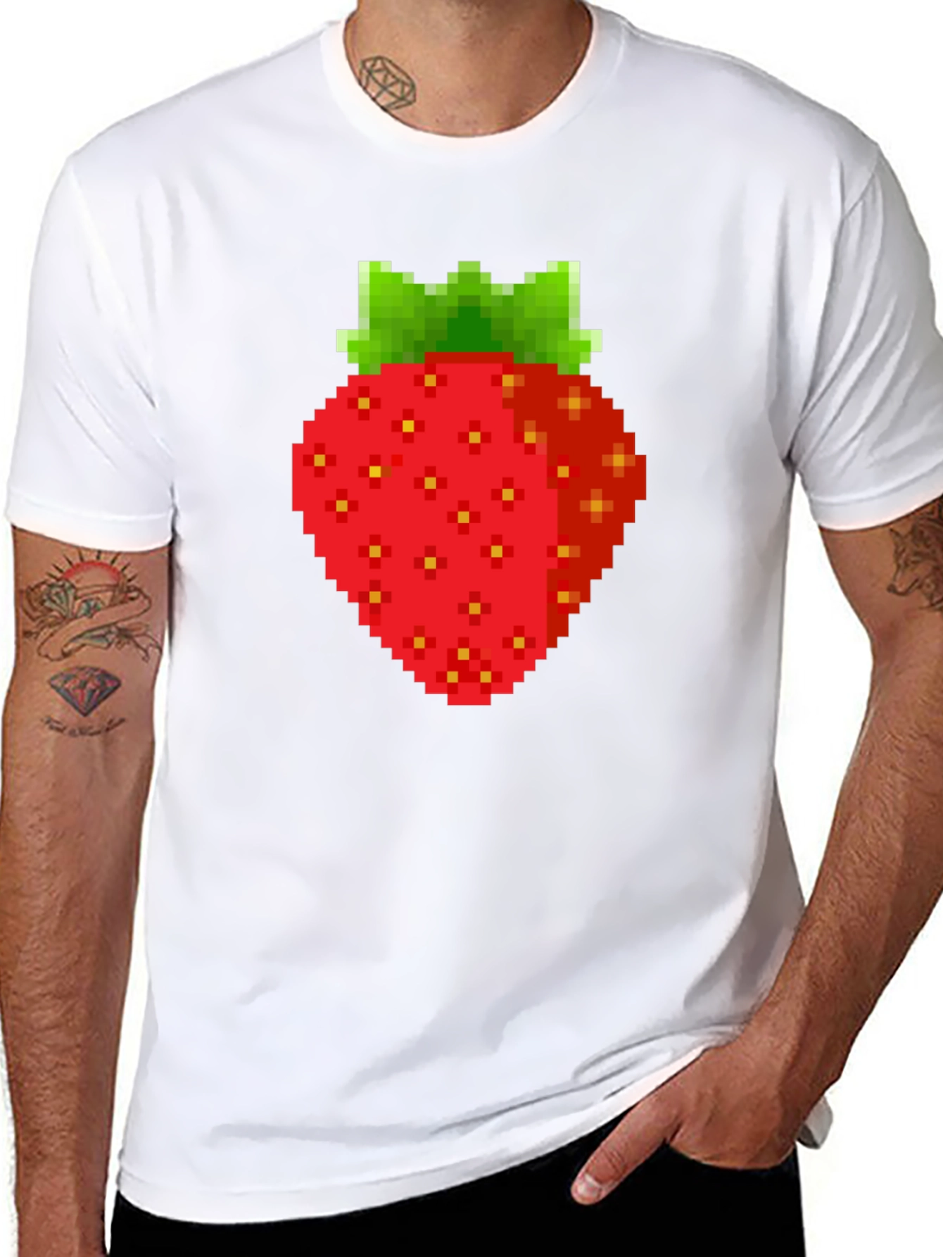 Pixel Strawberry Graphic Tee - Retro Gaming Style