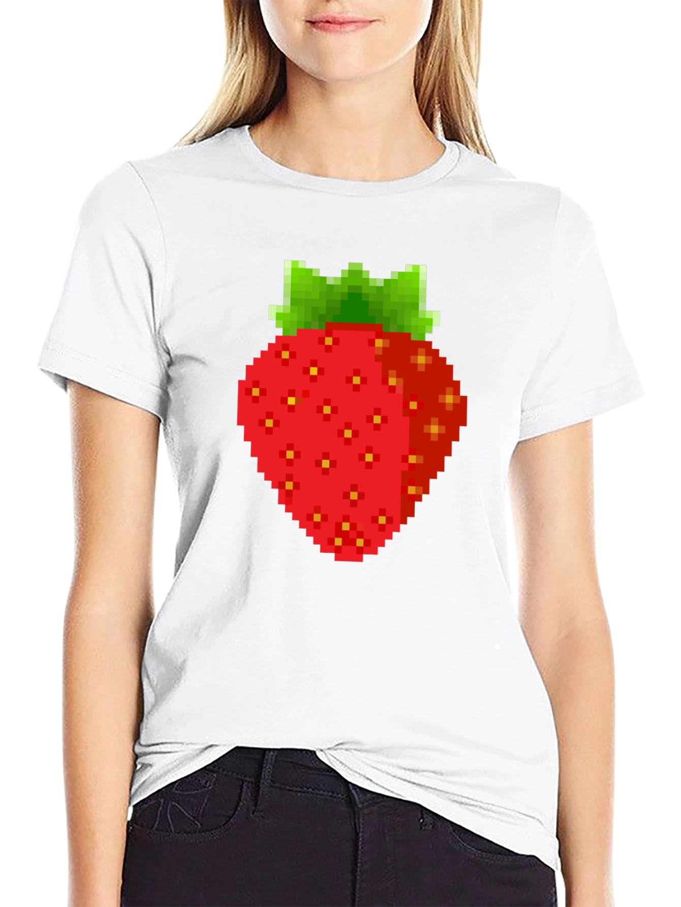 Pixel Strawberry Graphic Tee - Retro Gaming Style
