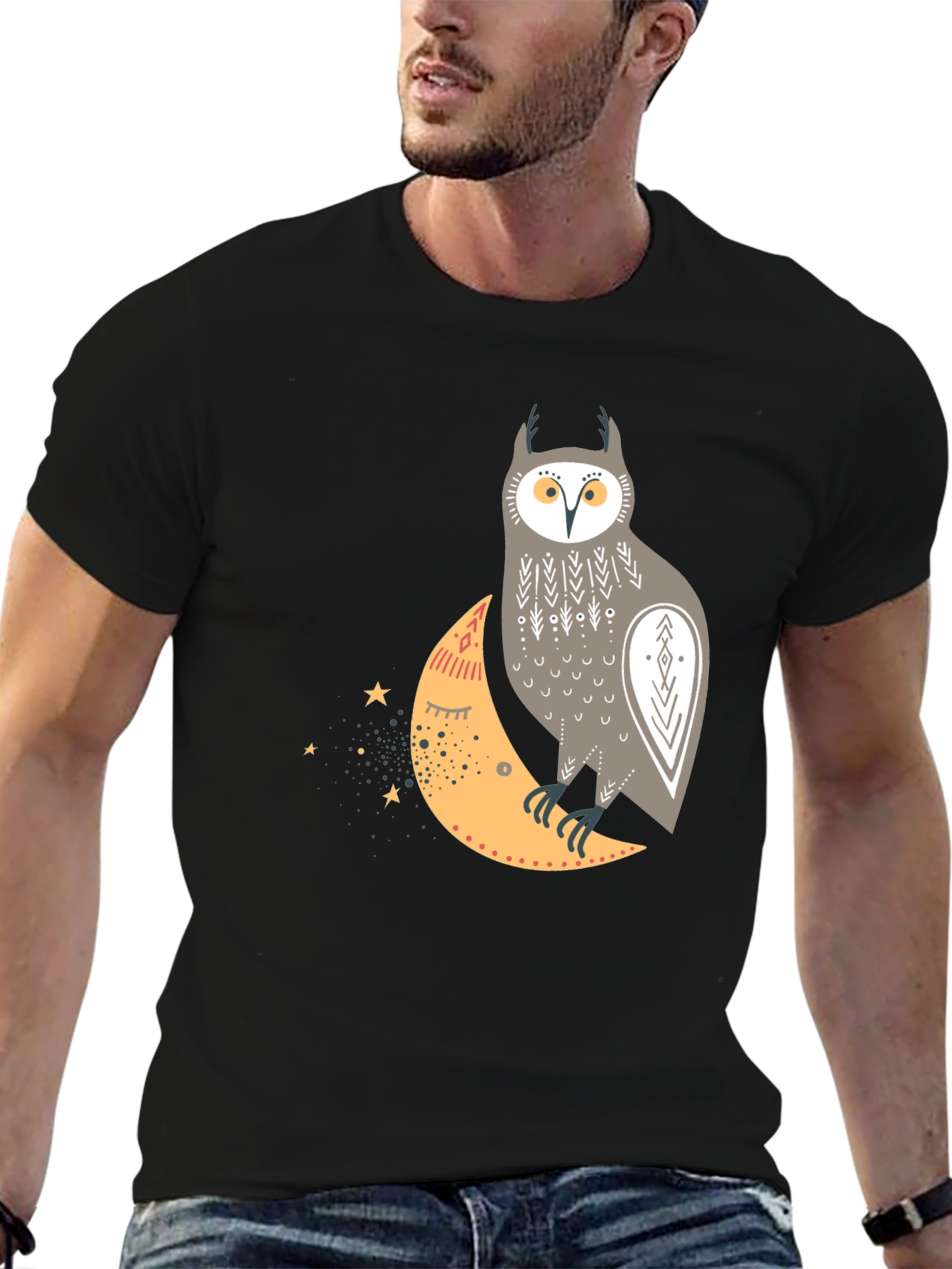 Owl and Crescent Moon Graphic Tee