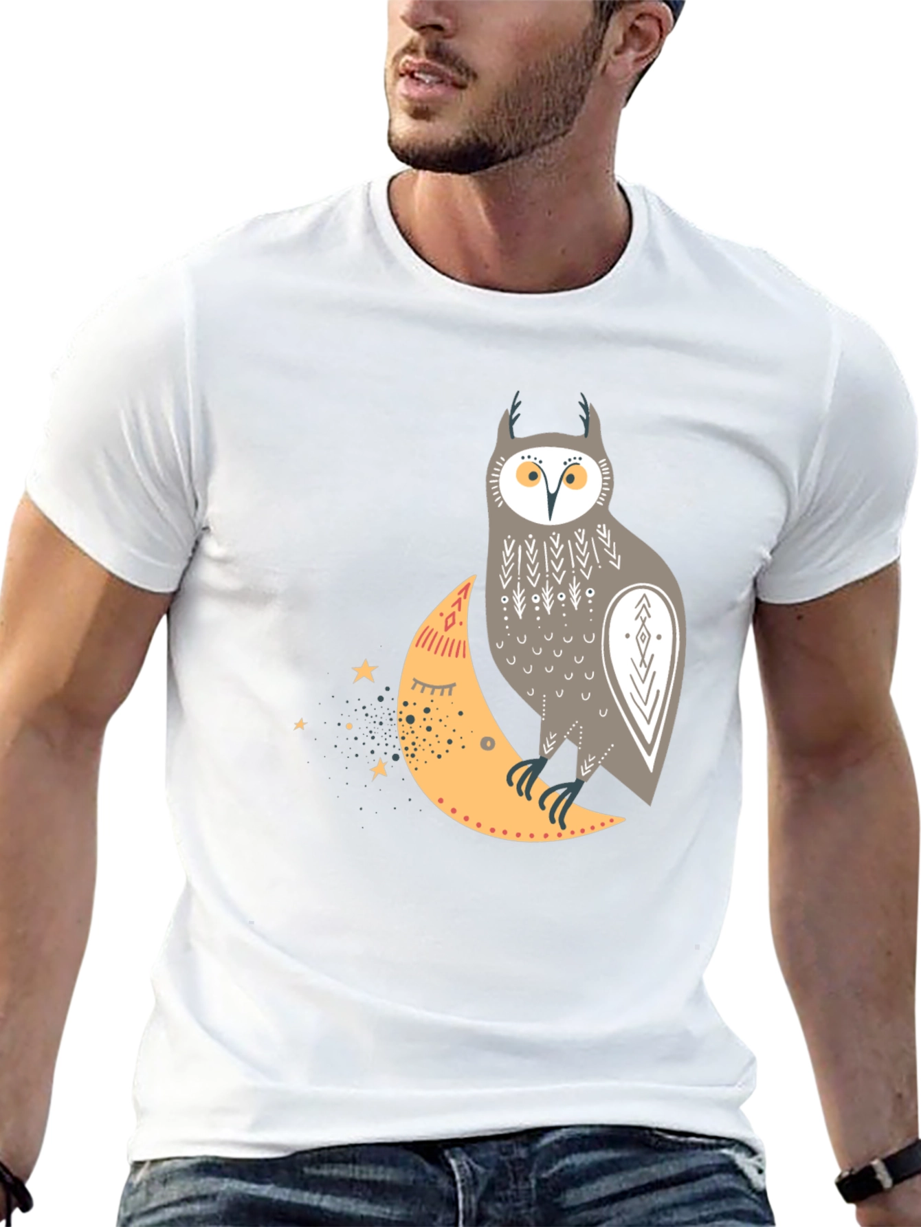 Owl and Crescent Moon Graphic Tee