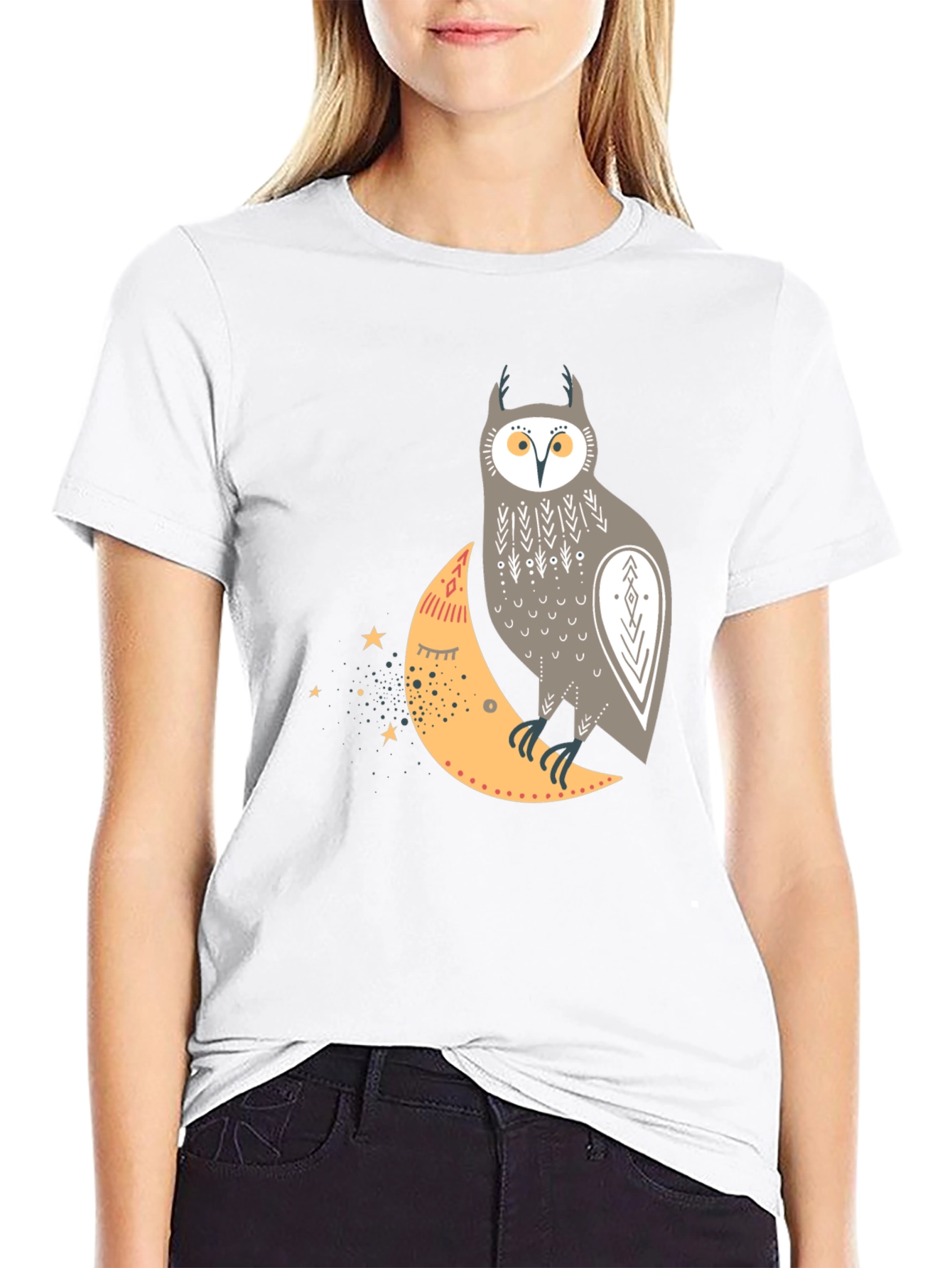 Owl and Crescent Moon Graphic Tee