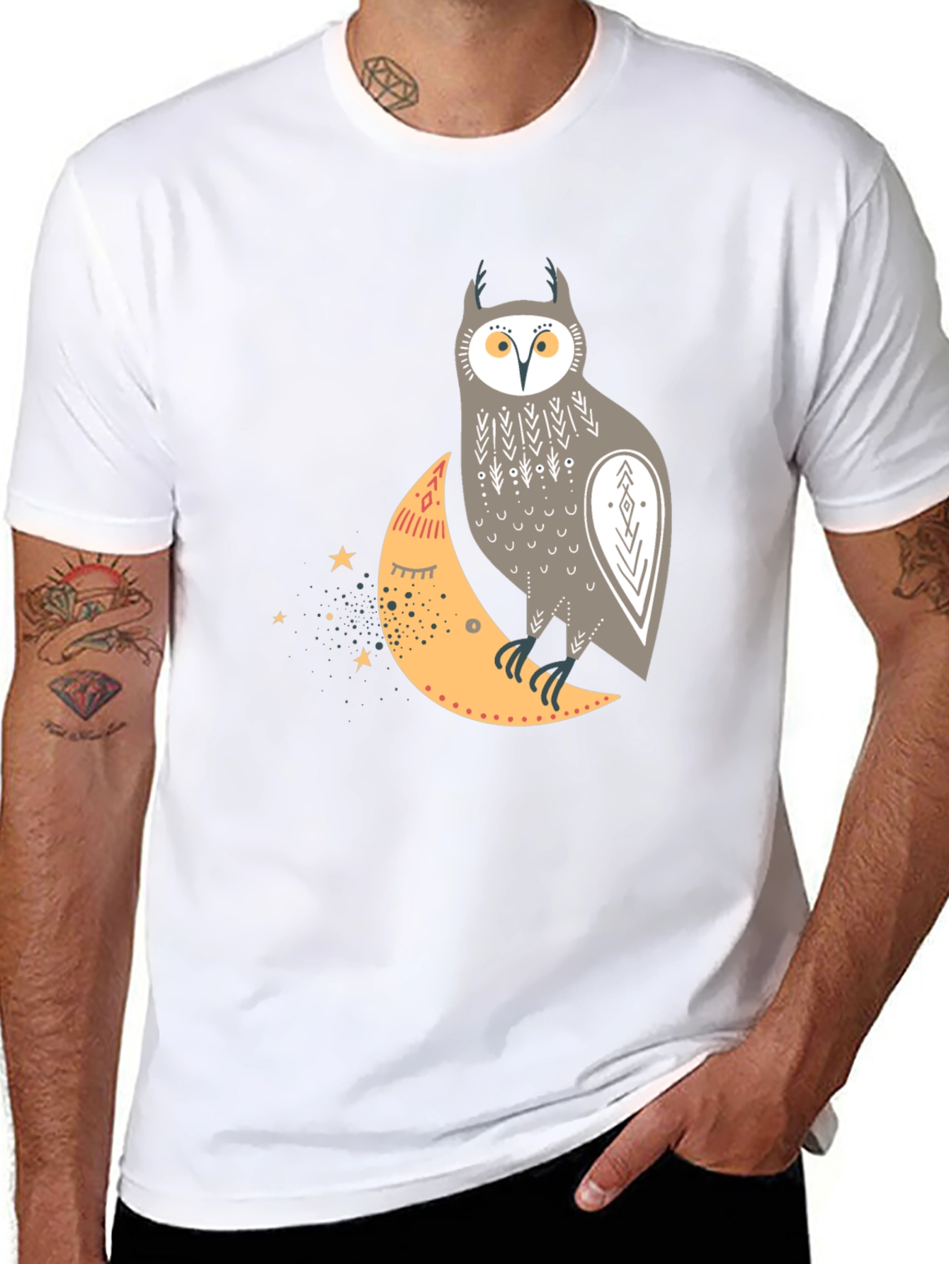Owl and Crescent Moon Graphic Tee
