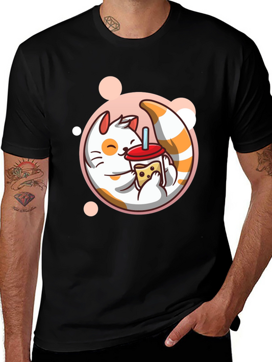 Cute Cat Boba Tea Graphic Tee - Black