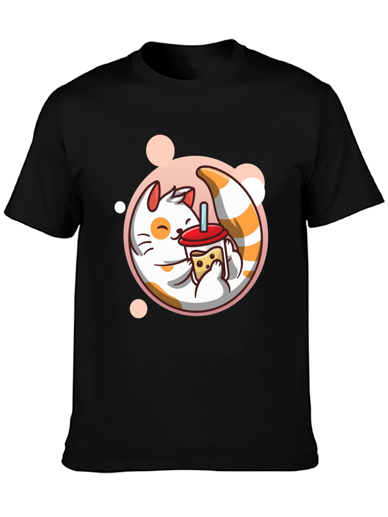 Cute Cat Boba Tea Graphic Tee - Black