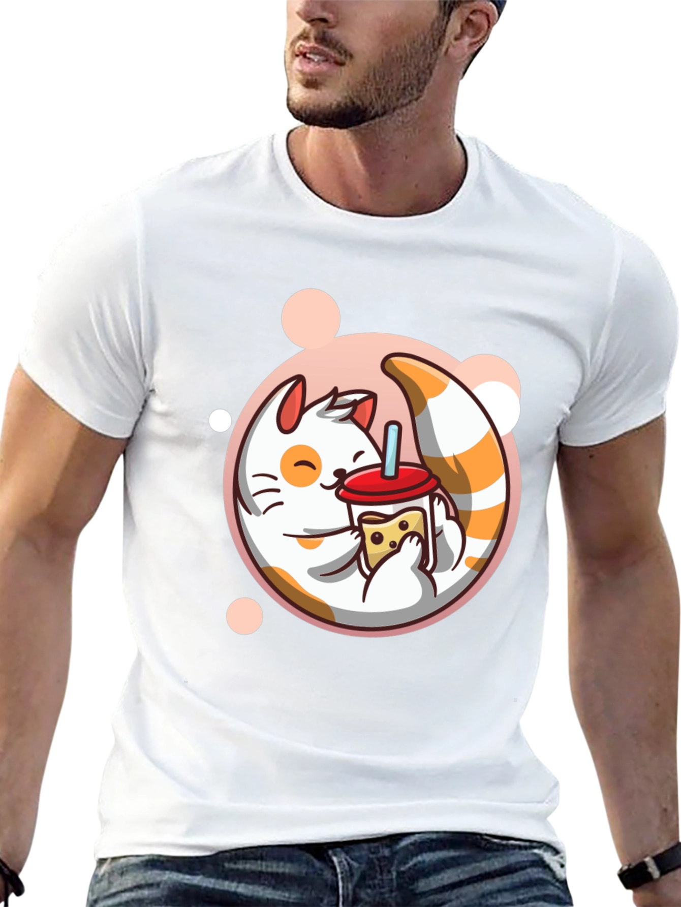Cute Cat Boba Tea Graphic Tee - Black