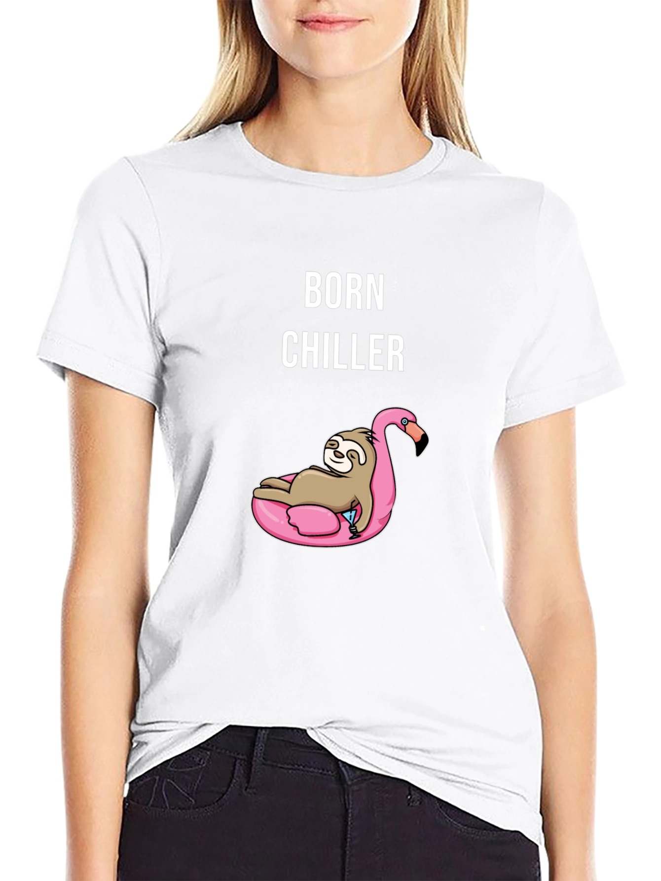Born Chiller Sloth Flamingo Graphic Tee