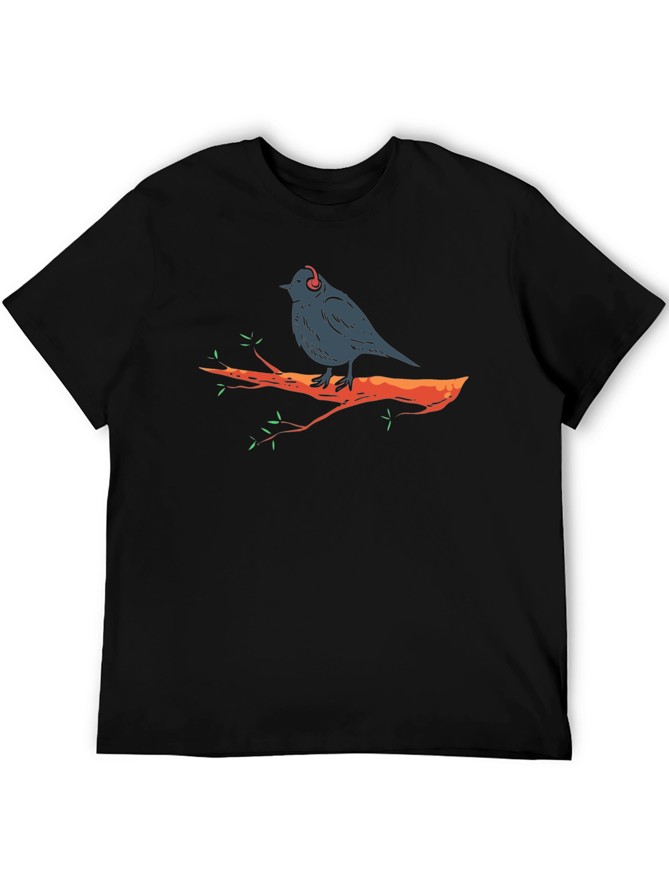 Bird in Headphones Graphic Tee - Black T-Shirt