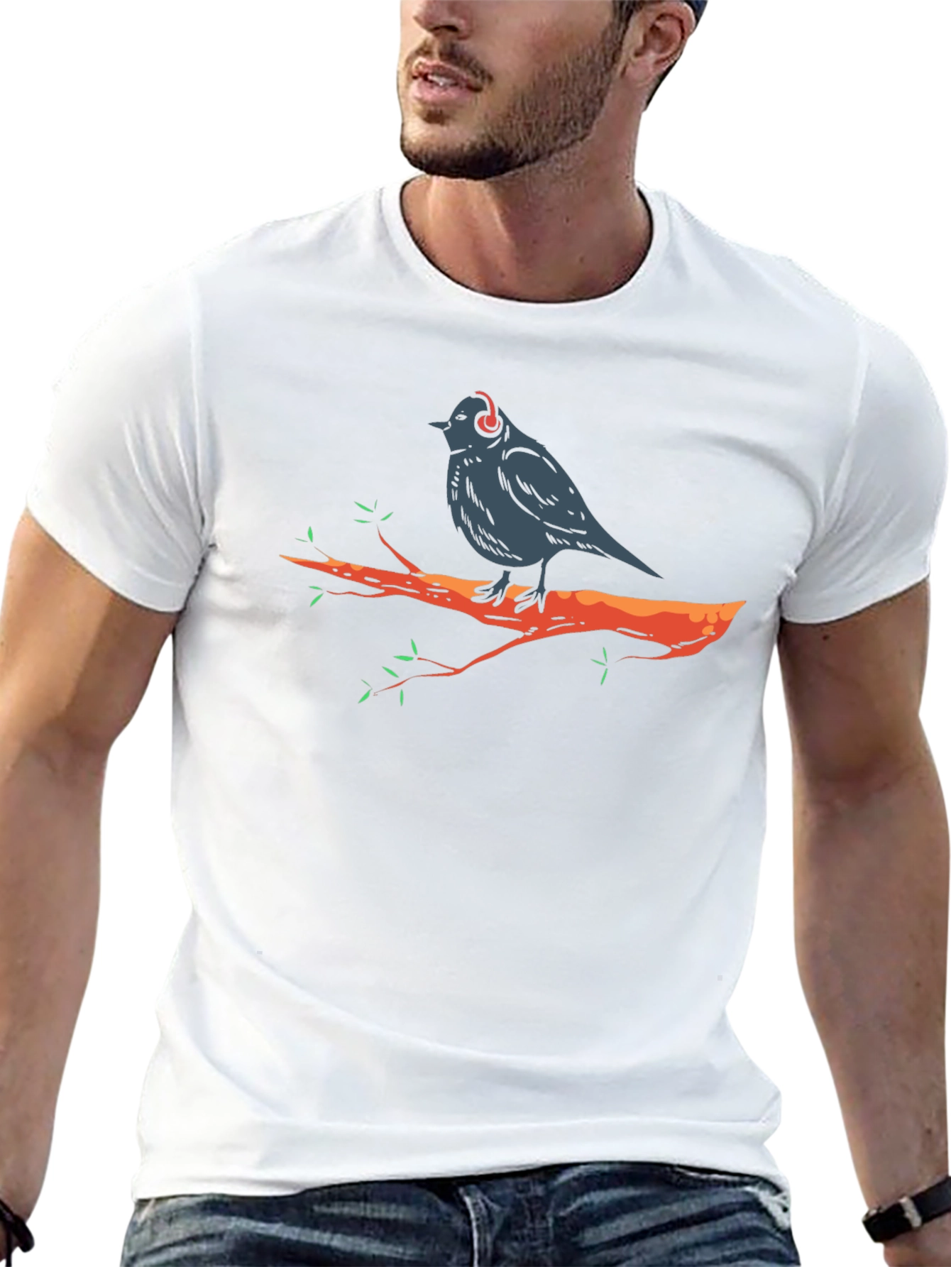 Bird in Headphones Graphic Tee - Black T-Shirt