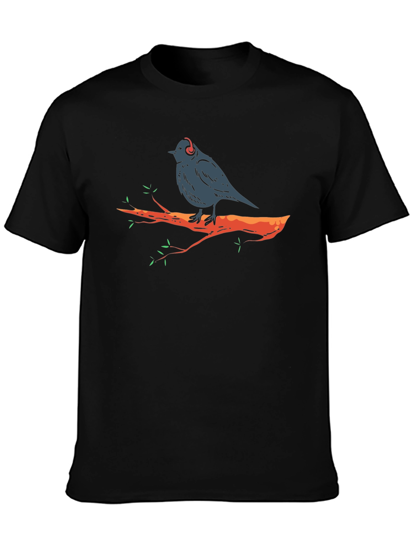 Bird in Headphones Graphic Tee - Black T-Shirt