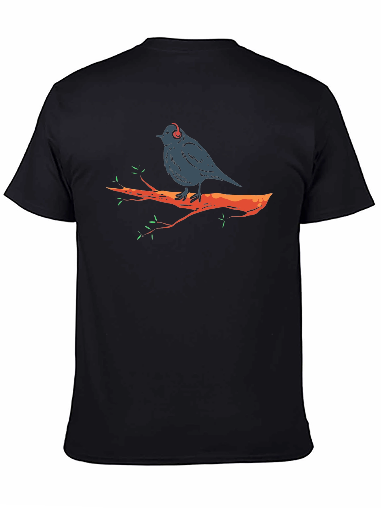 Bird in Headphones Graphic Tee - Black T-Shirt