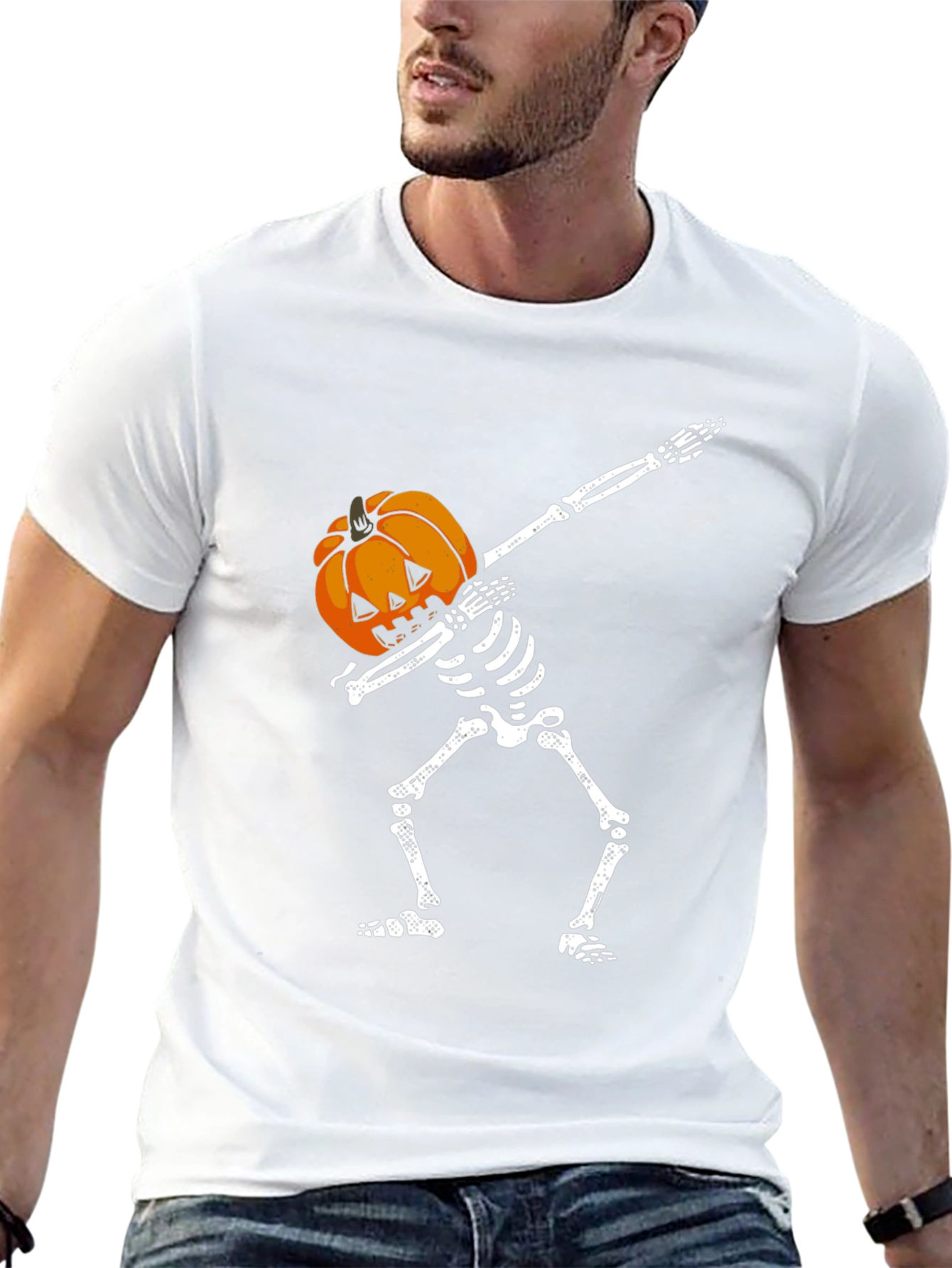 Skeleton Pumpkin Head Dab T-Shirt