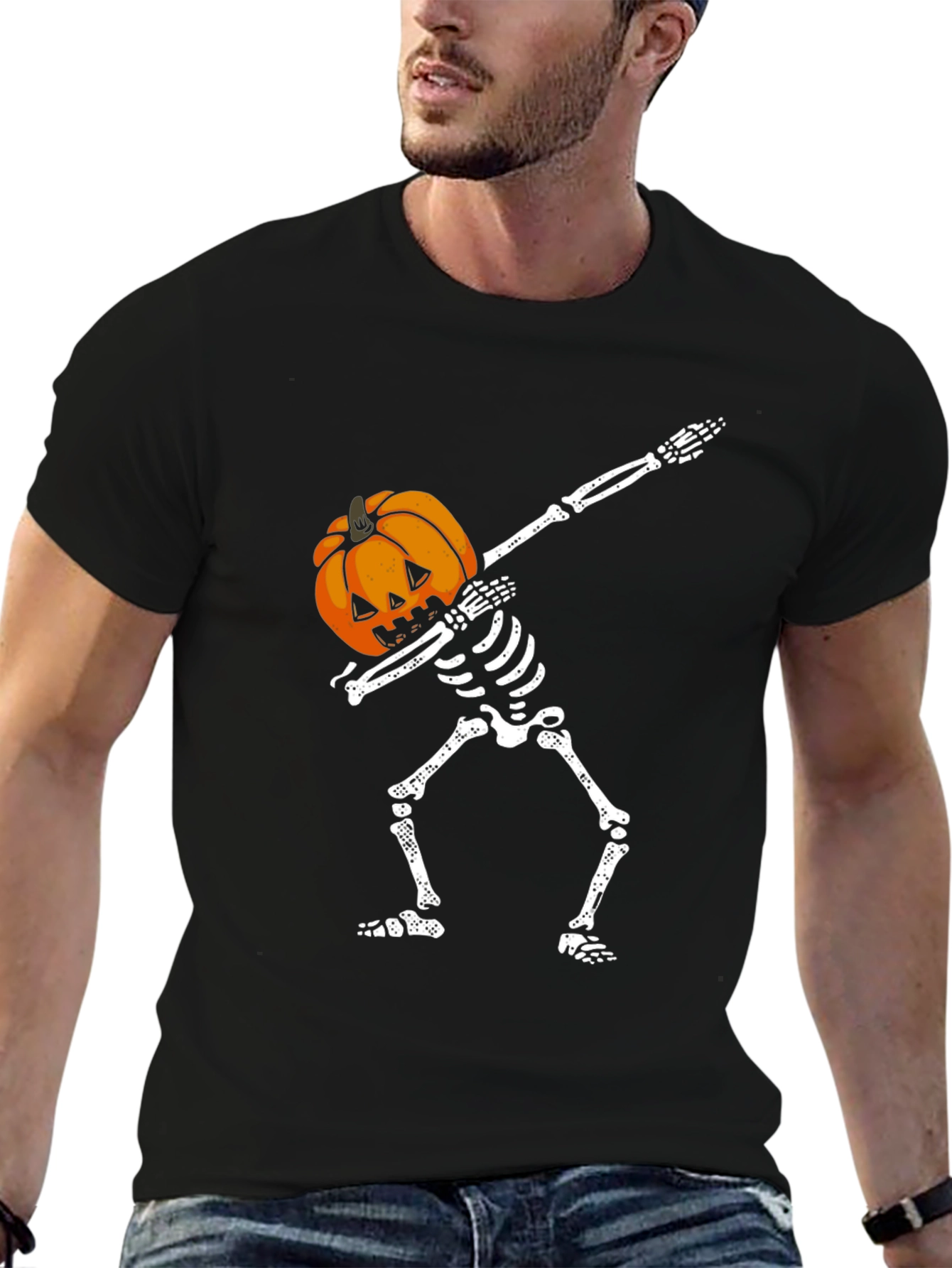 Skeleton Pumpkin Head Dab T-Shirt