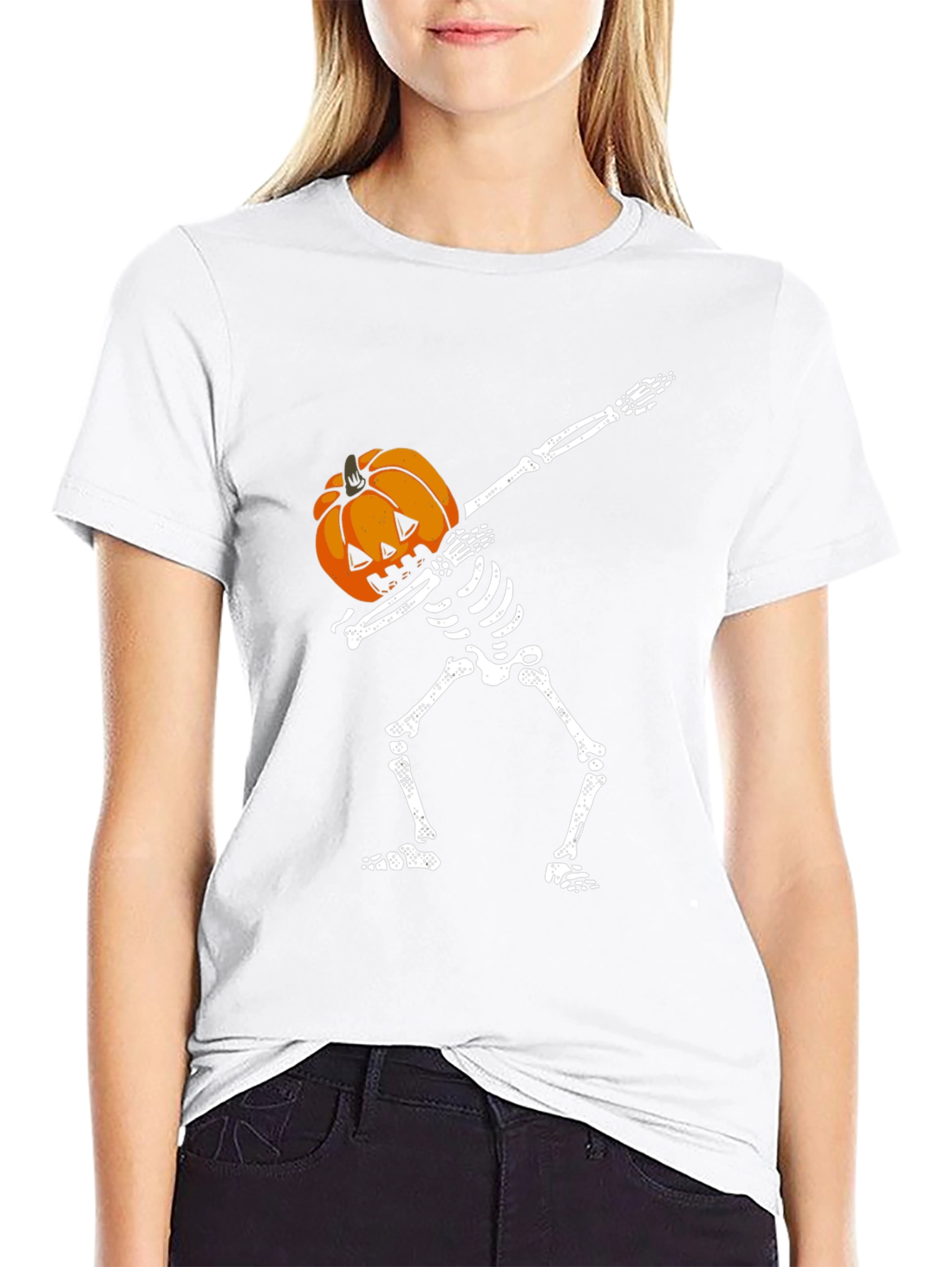 Skeleton Pumpkin Head Dab T-Shirt
