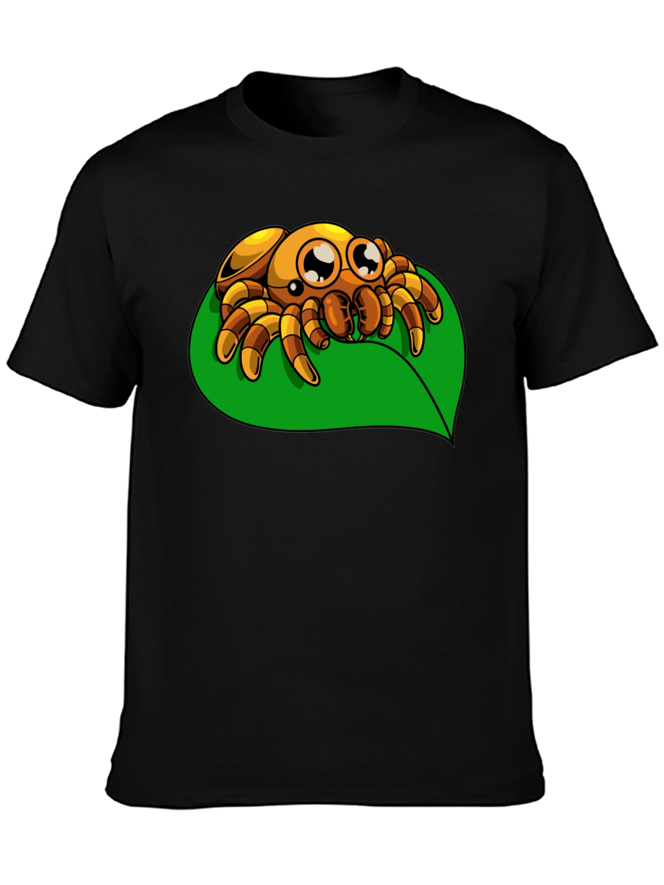 Cute Spider on Leaf Graphic T-Shirt - Black
