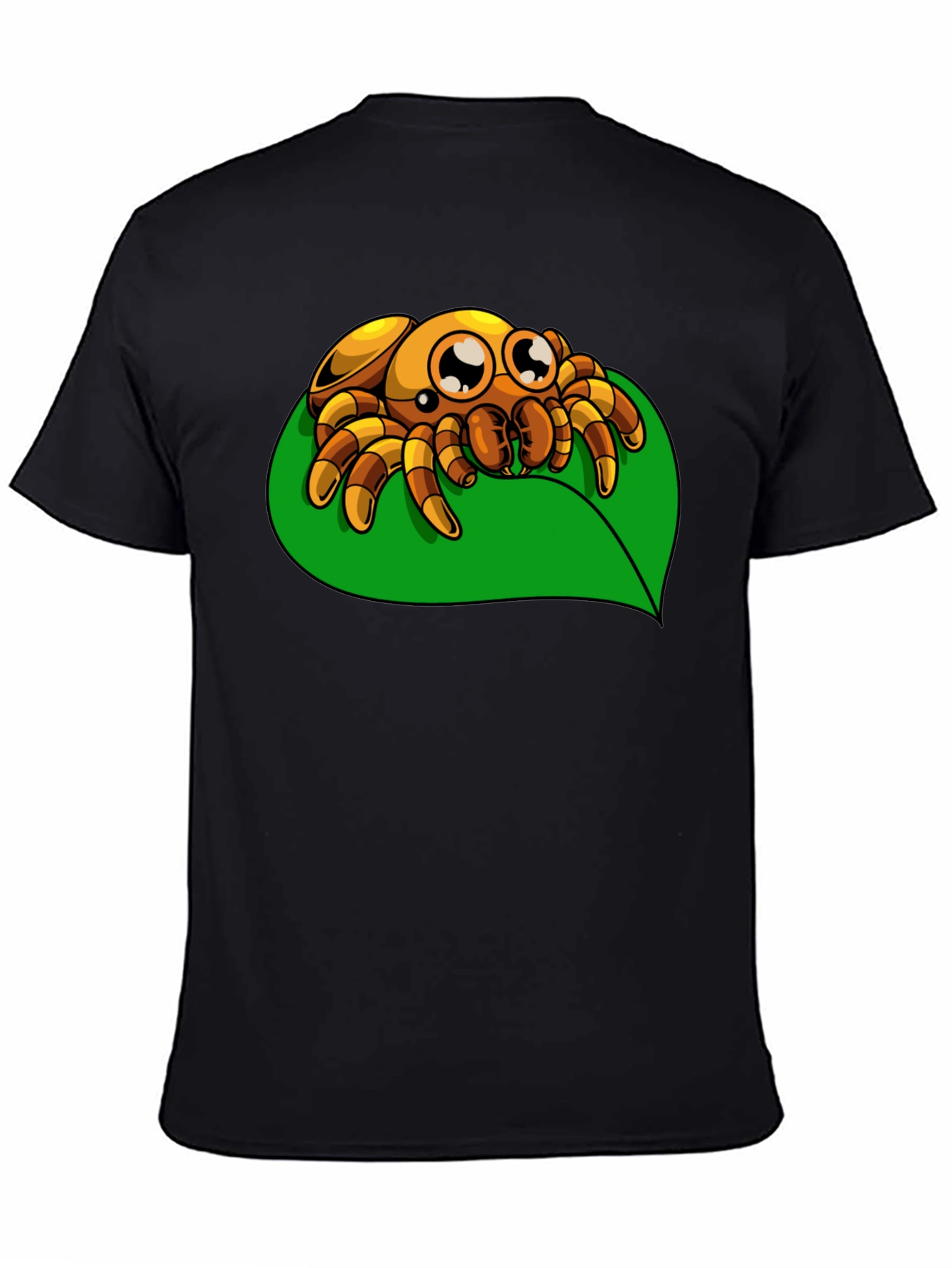 Cute Spider on Leaf Graphic T-Shirt - Black