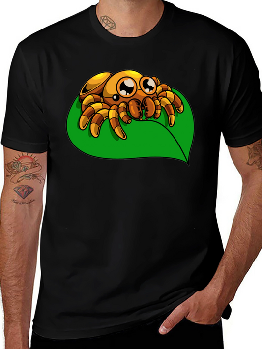 Cute Spider on Leaf Graphic T-Shirt - Black