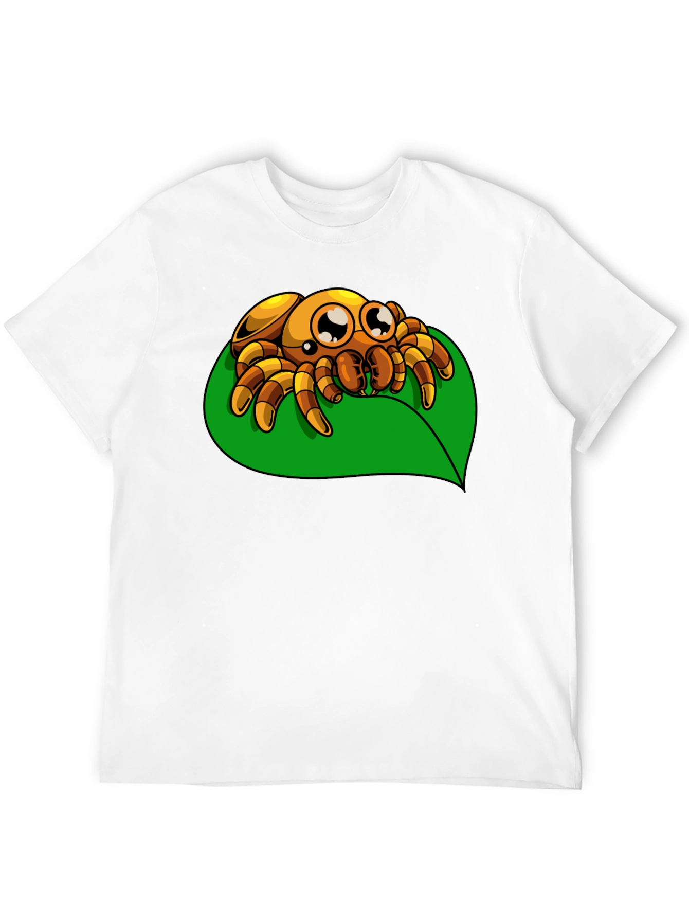 Cute Spider on Leaf Graphic T-Shirt - Black