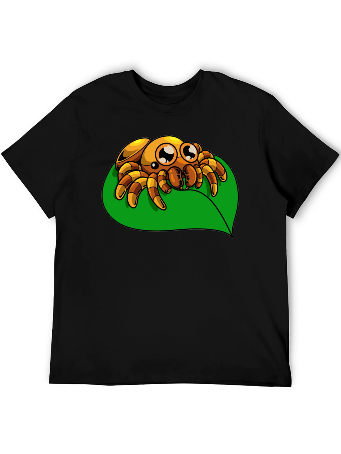 Cute Spider on Leaf Graphic T-Shirt - Black