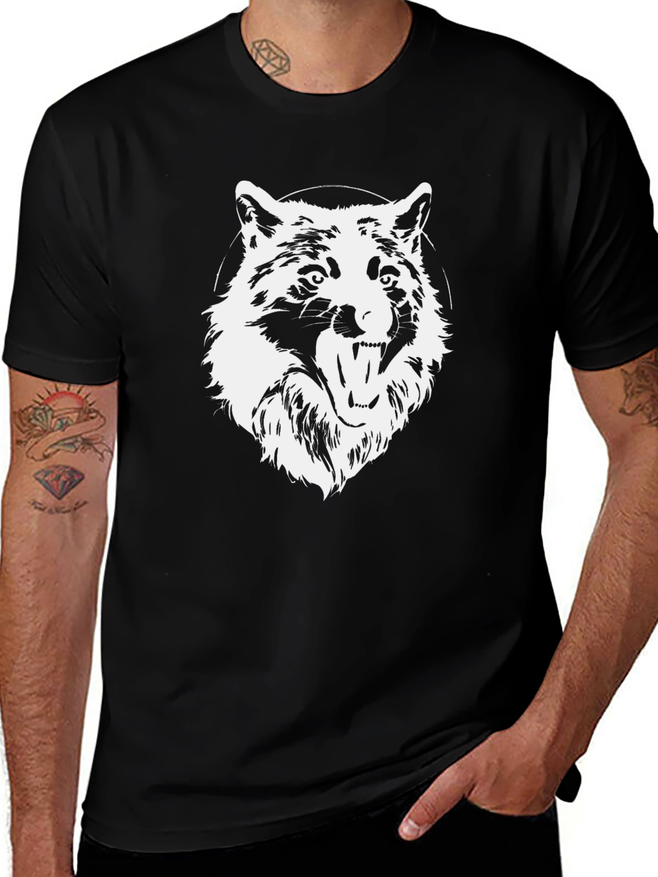Mens Black Wolf Graphic T-Shirt