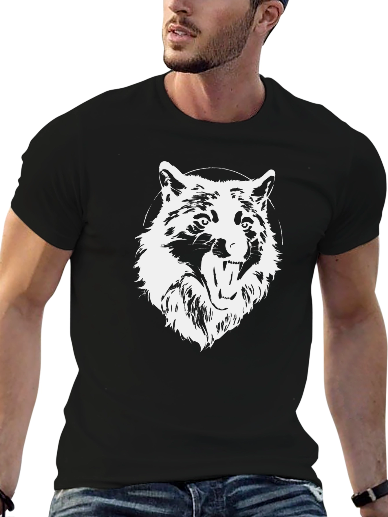 Mens Black Wolf Graphic T-Shirt