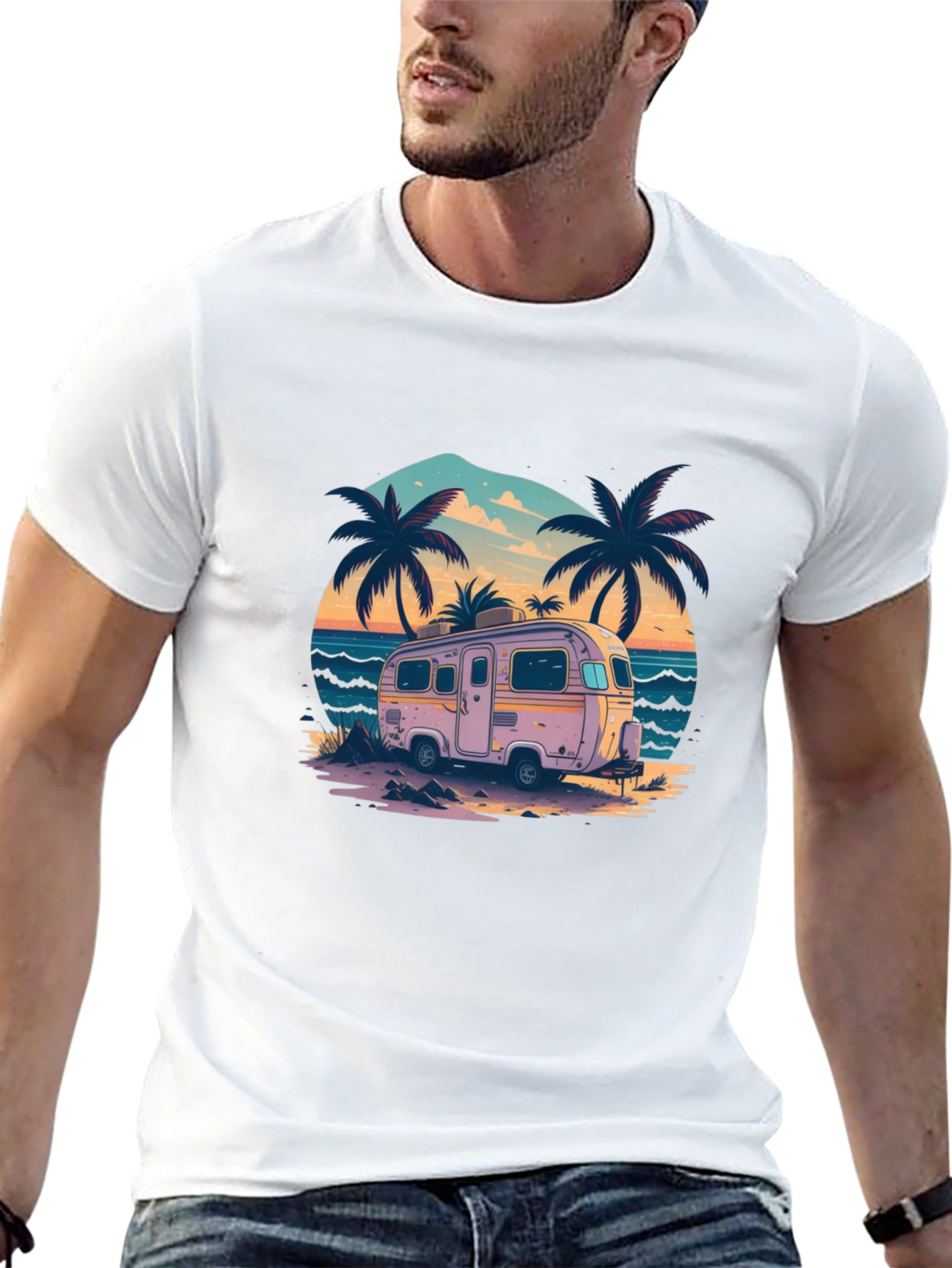 Beach Camper Graphic Tee - Retro Vacation Vibes