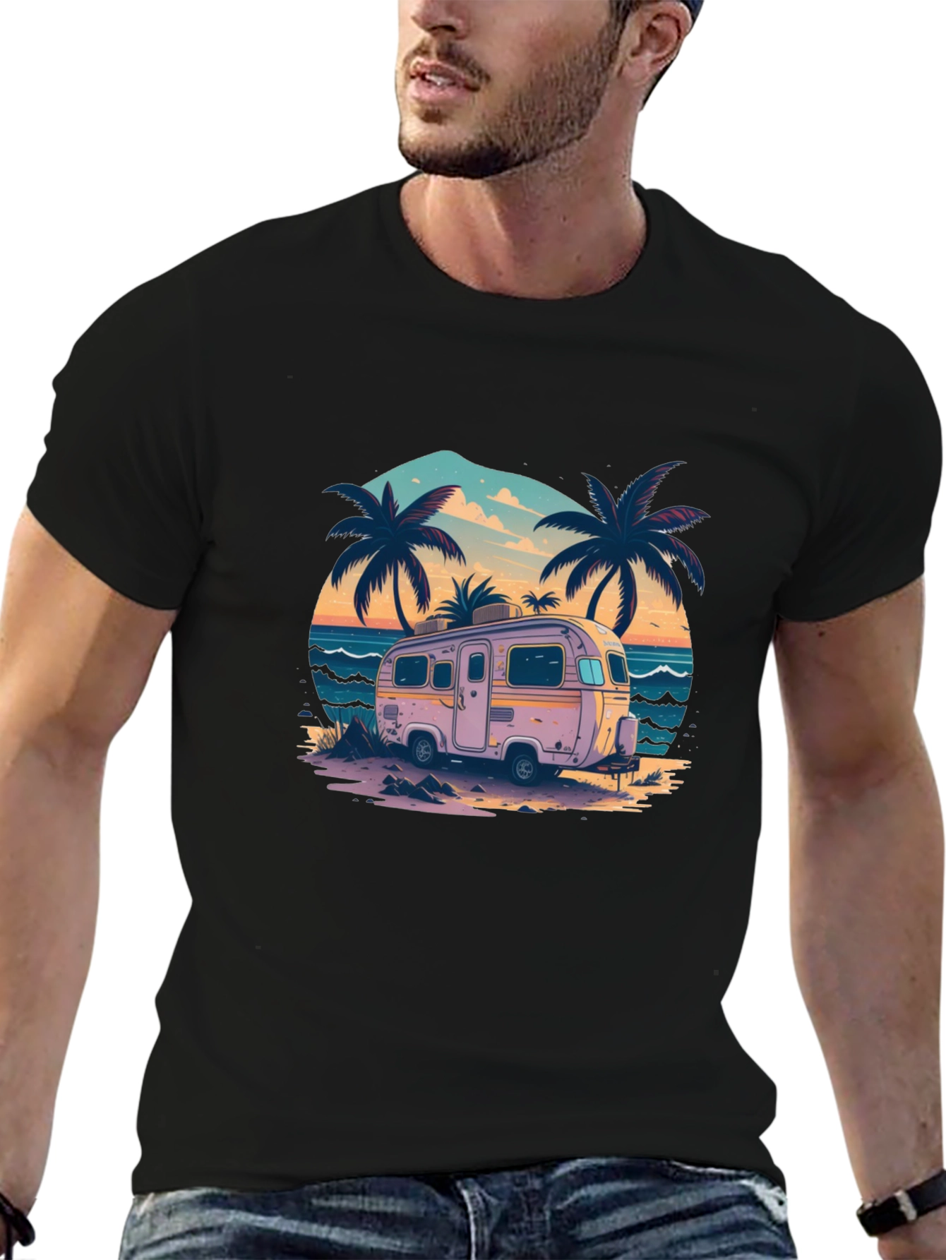 Beach Camper Graphic Tee - Retro Vacation Vibes