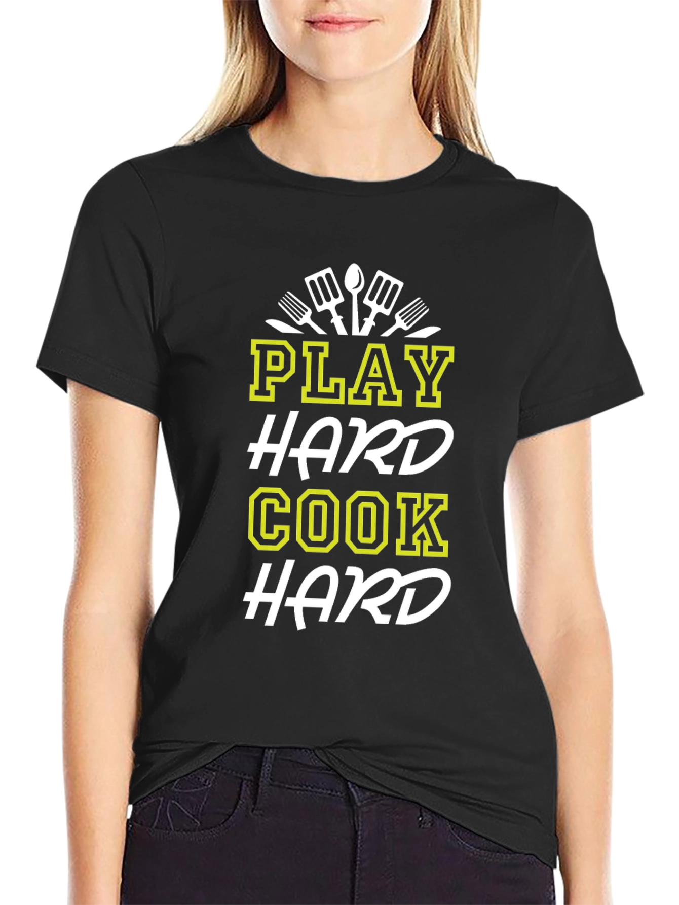 Play Hard Cook Hard Graphic T-Shirt - Black