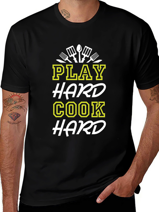 Play Hard Cook Hard Graphic T-Shirt - Black