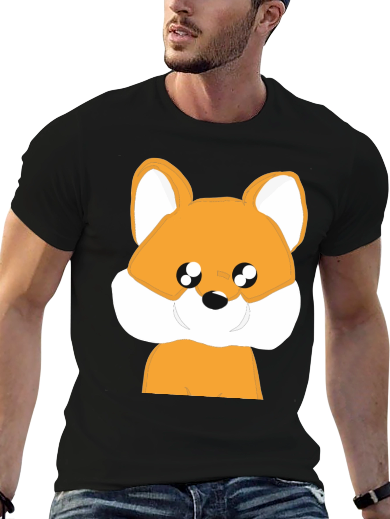 Cute Cartoon Fox Graphic Black T-Shirt