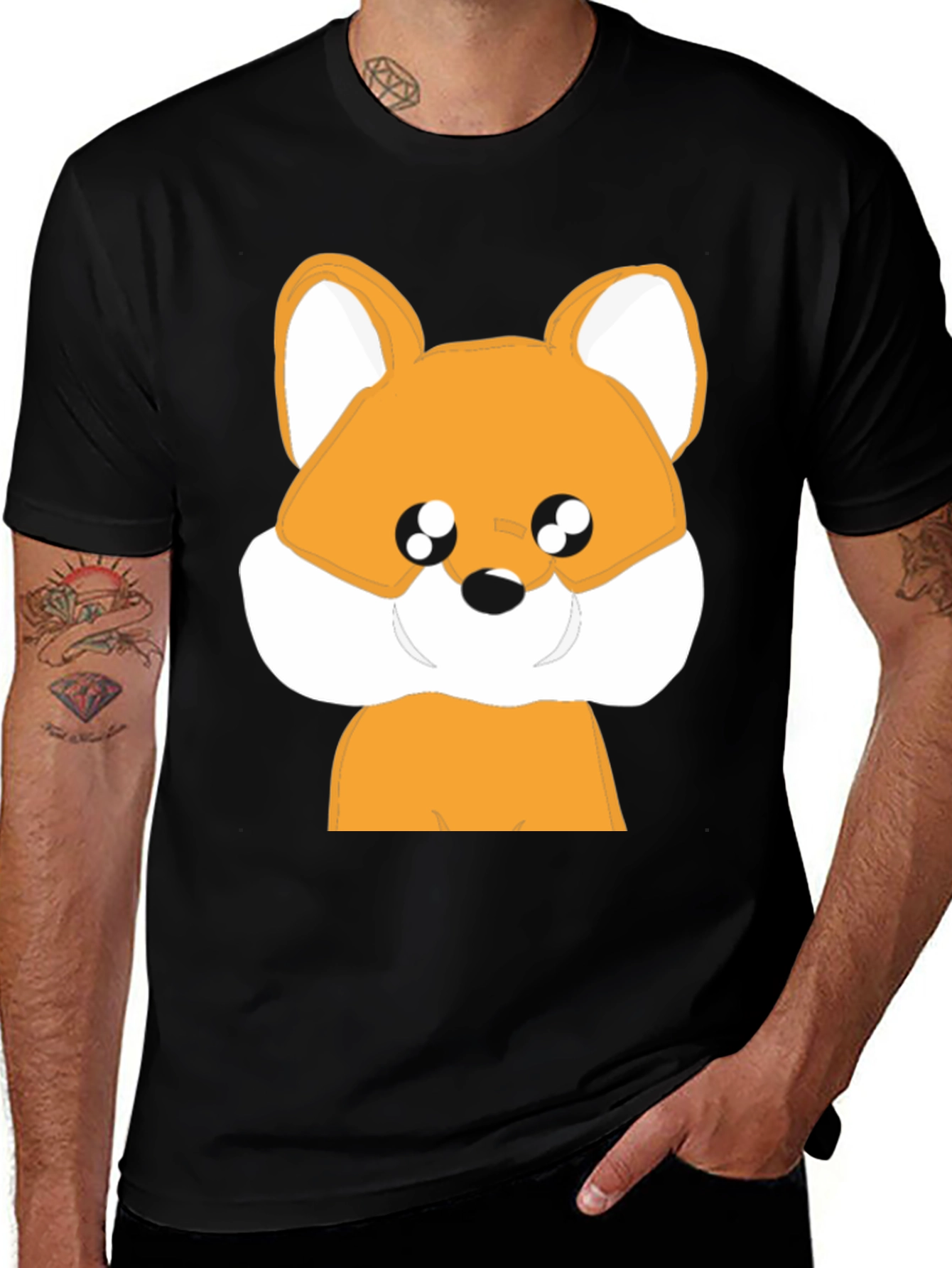Cute Cartoon Fox Graphic Black T-Shirt