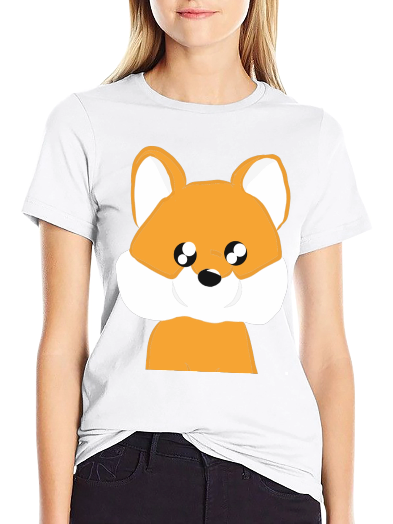 Cute Cartoon Fox Graphic Black T-Shirt