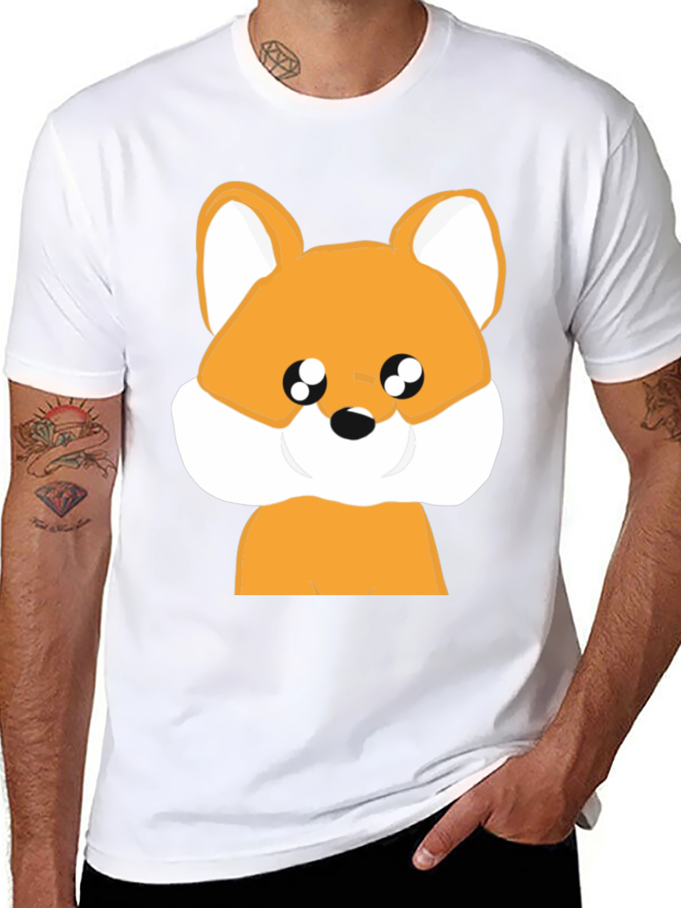 Cute Cartoon Fox Graphic Black T-Shirt
