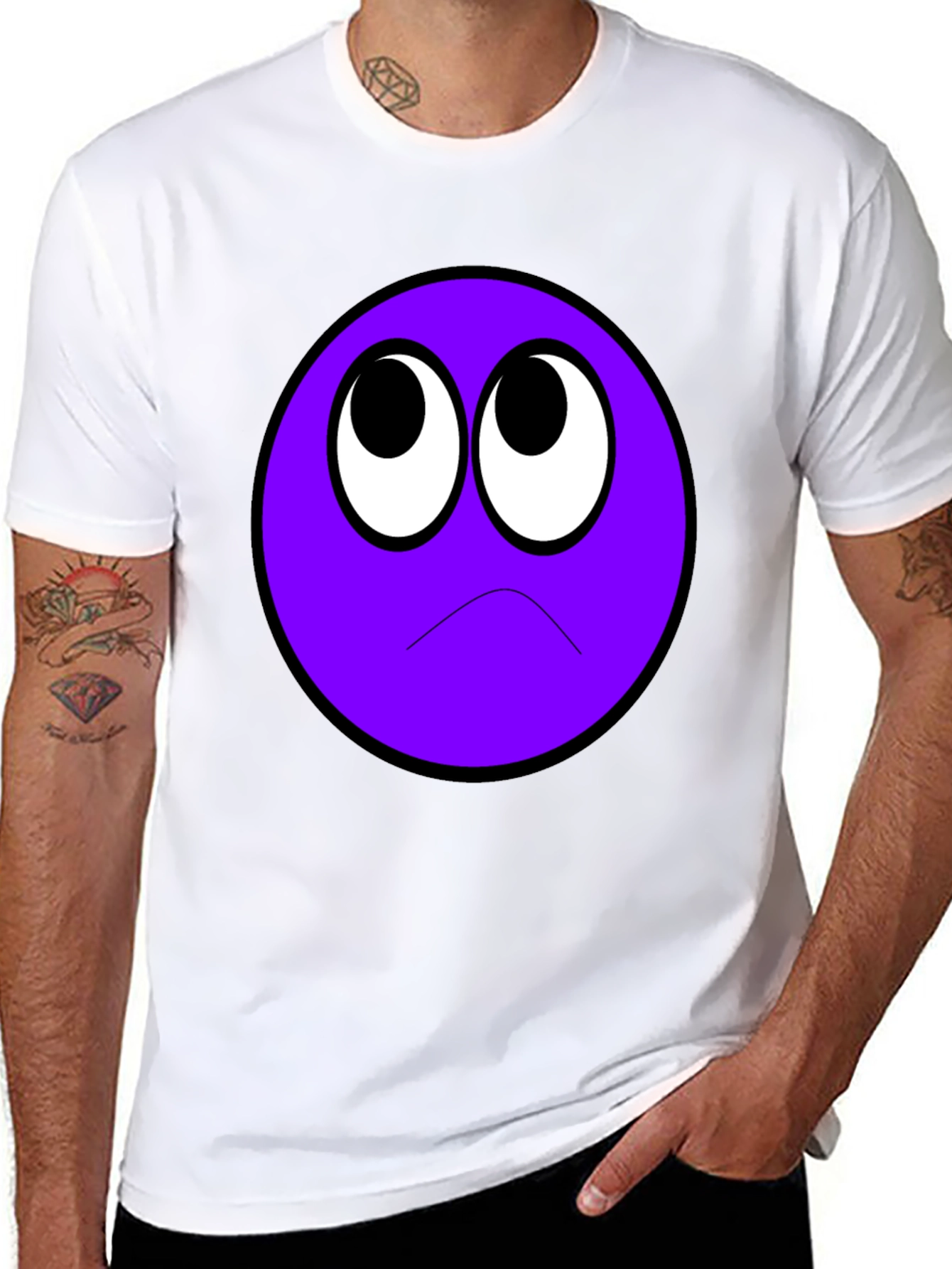 Sad Purple Emoji Black T-Shirt