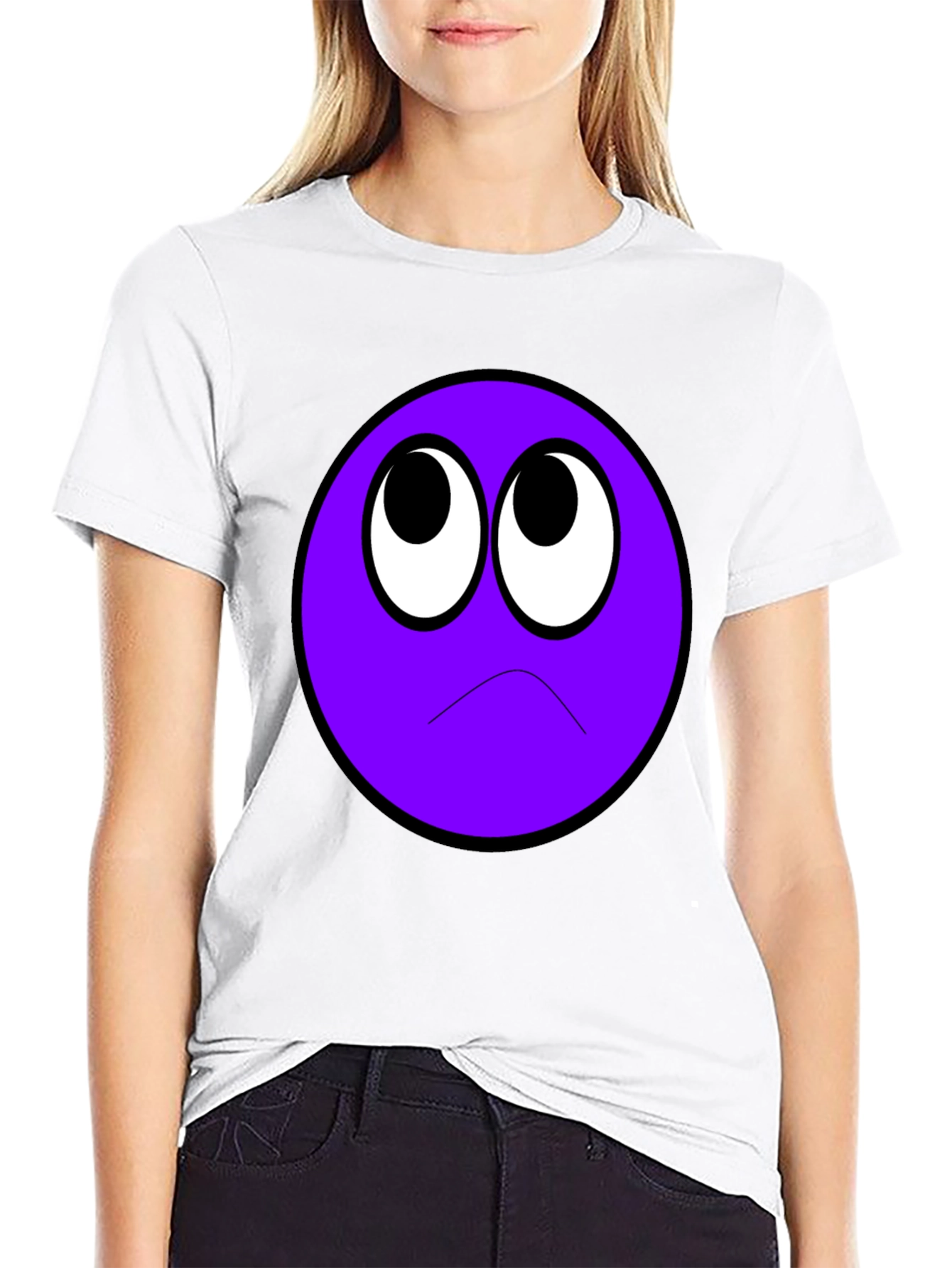 Sad Purple Emoji Black T-Shirt