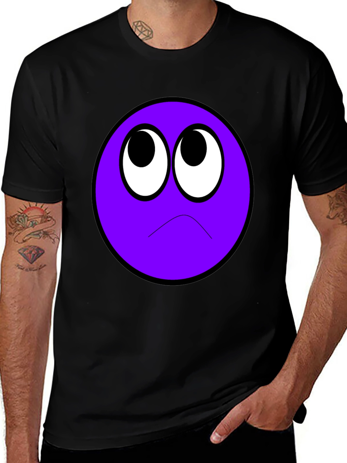 Sad Purple Emoji Black T-Shirt