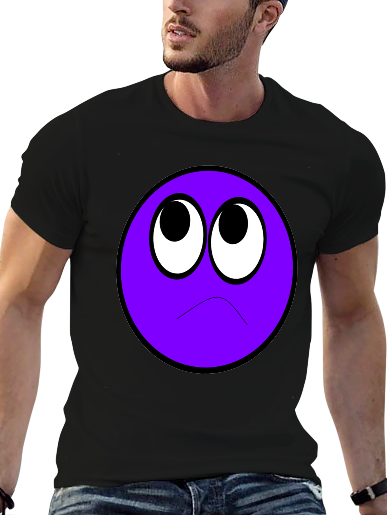 Sad Purple Emoji Black T-Shirt