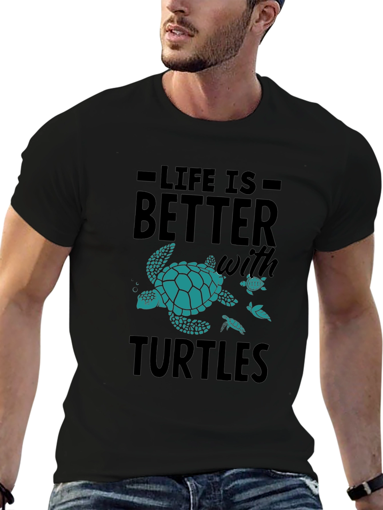 Life Is Better With Turtles Black Graphic Tee