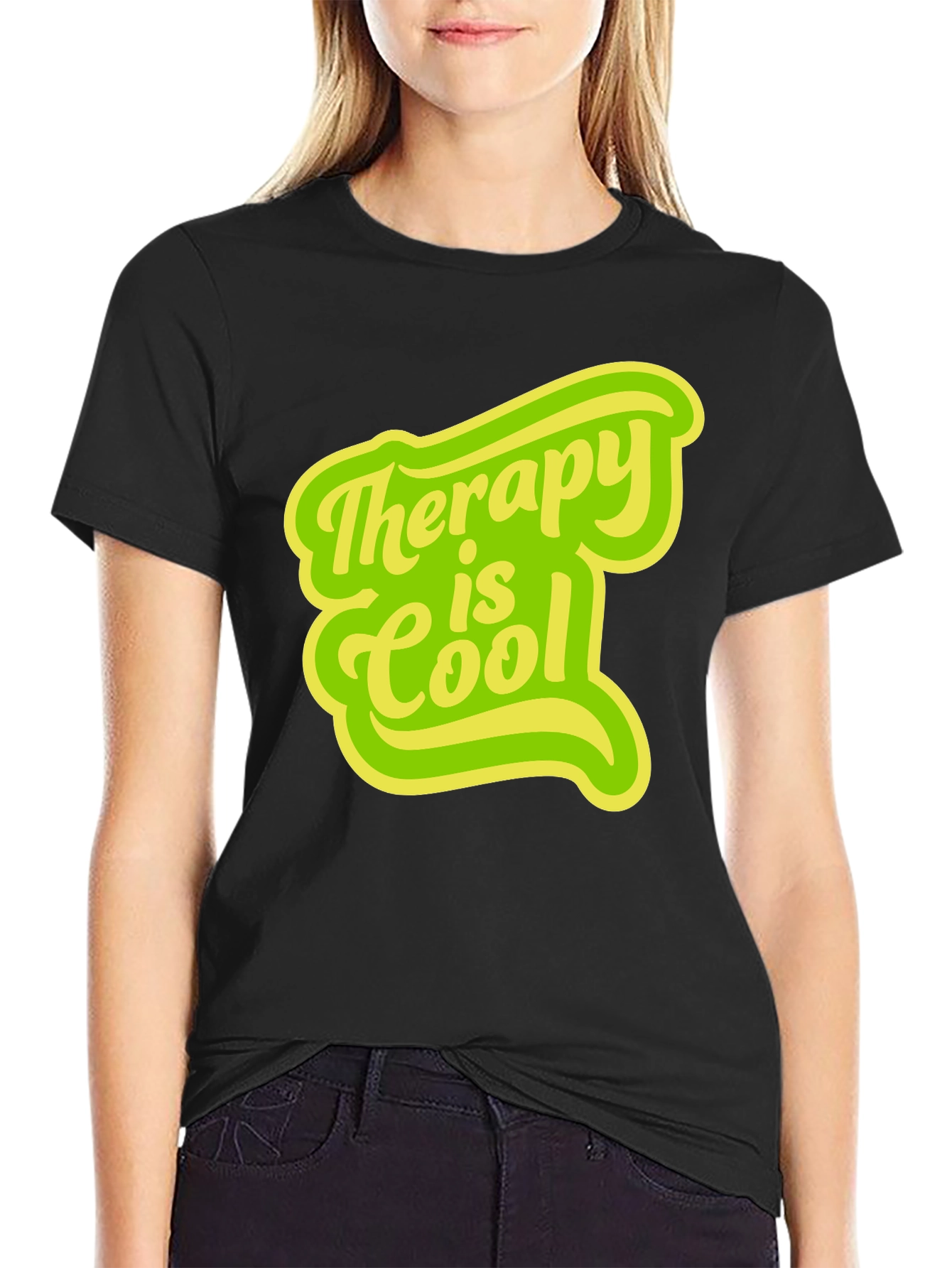 Therapy is Cool Graphic Tee - Black