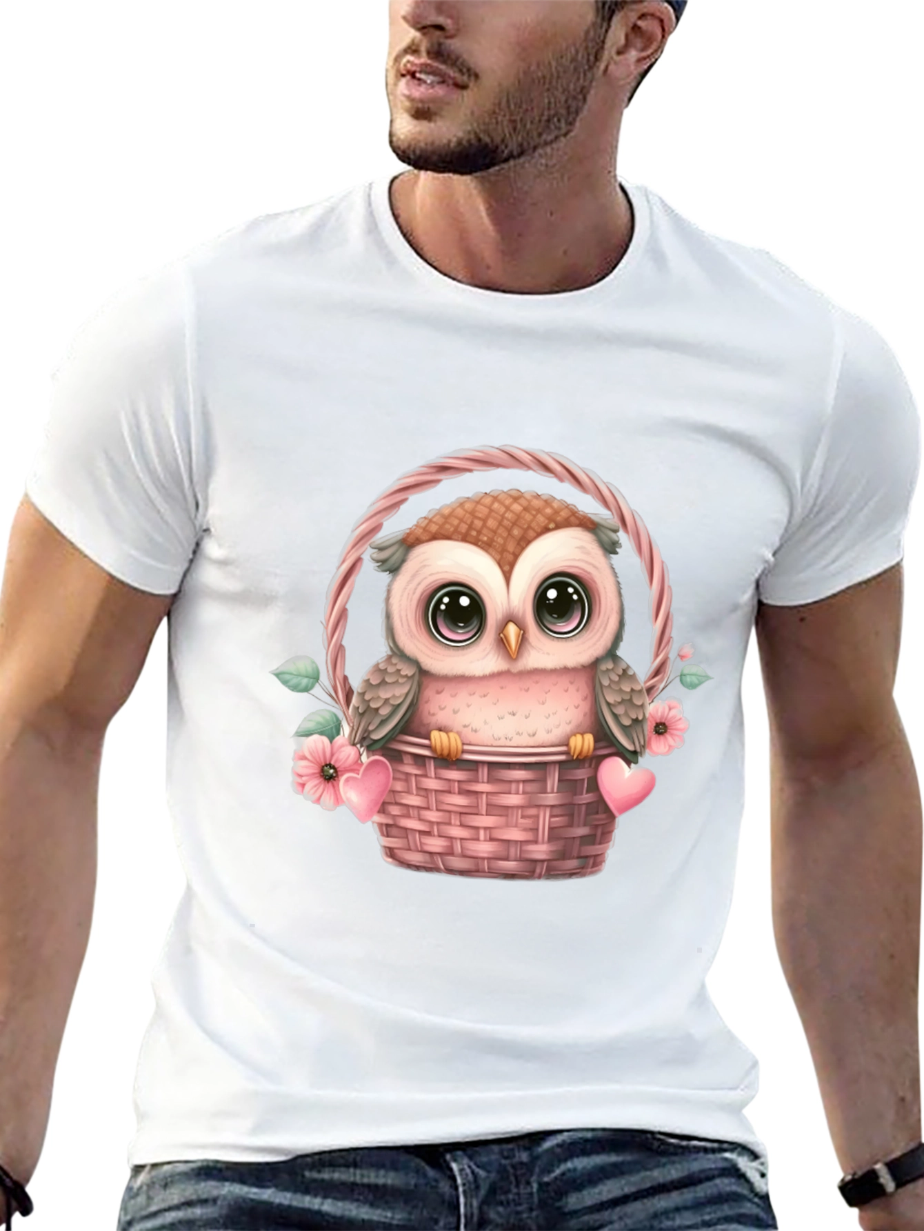 Cute Owl in Basket Graphic Tee