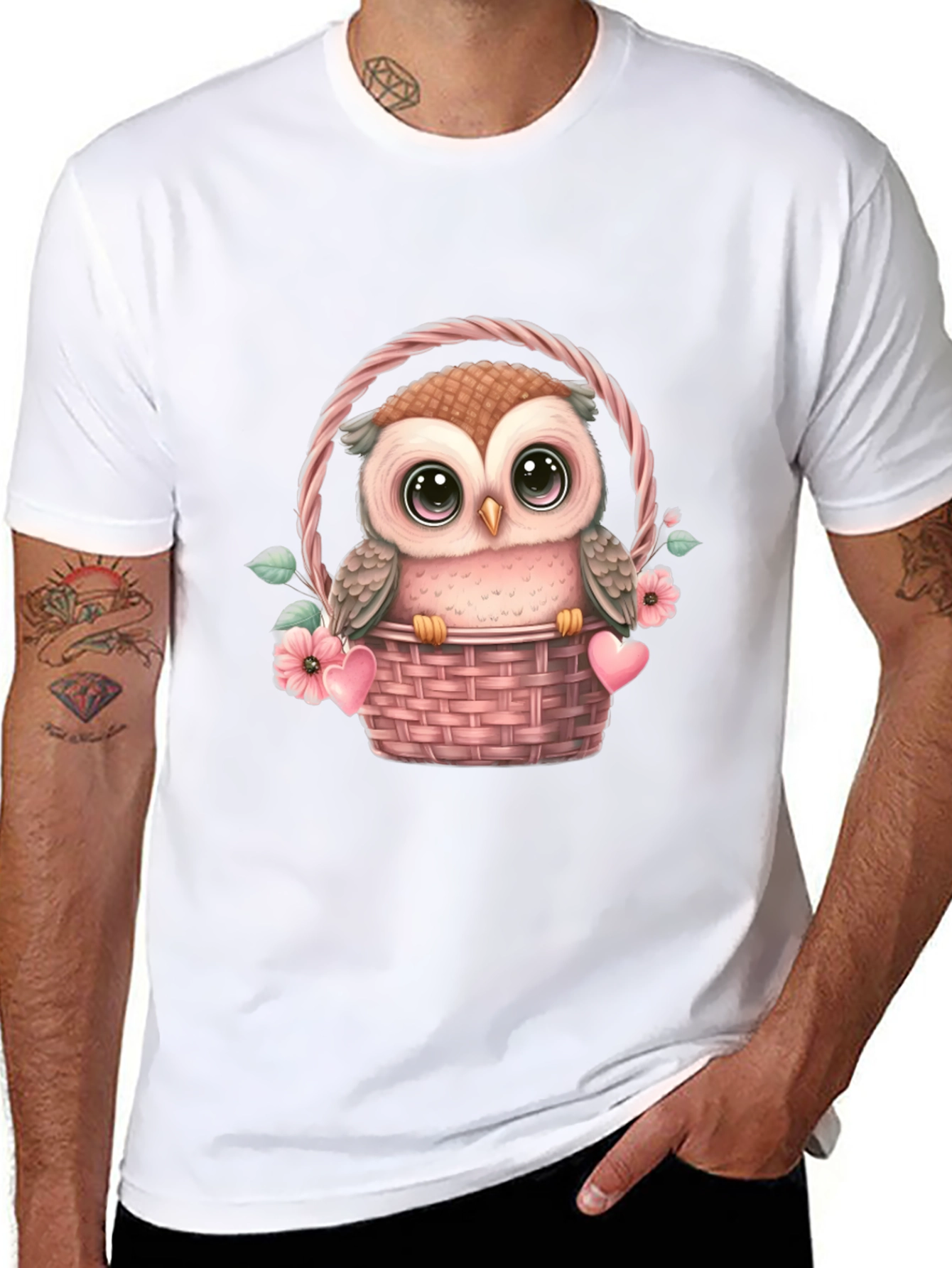 Cute Owl in Basket Graphic Tee